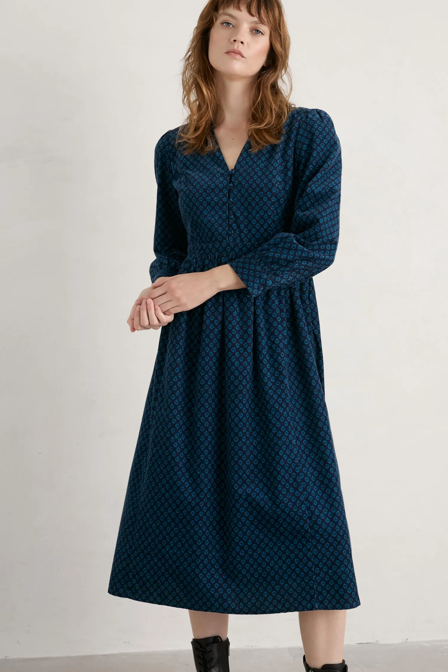 Rose Cottage Printed Cord Midi Dress