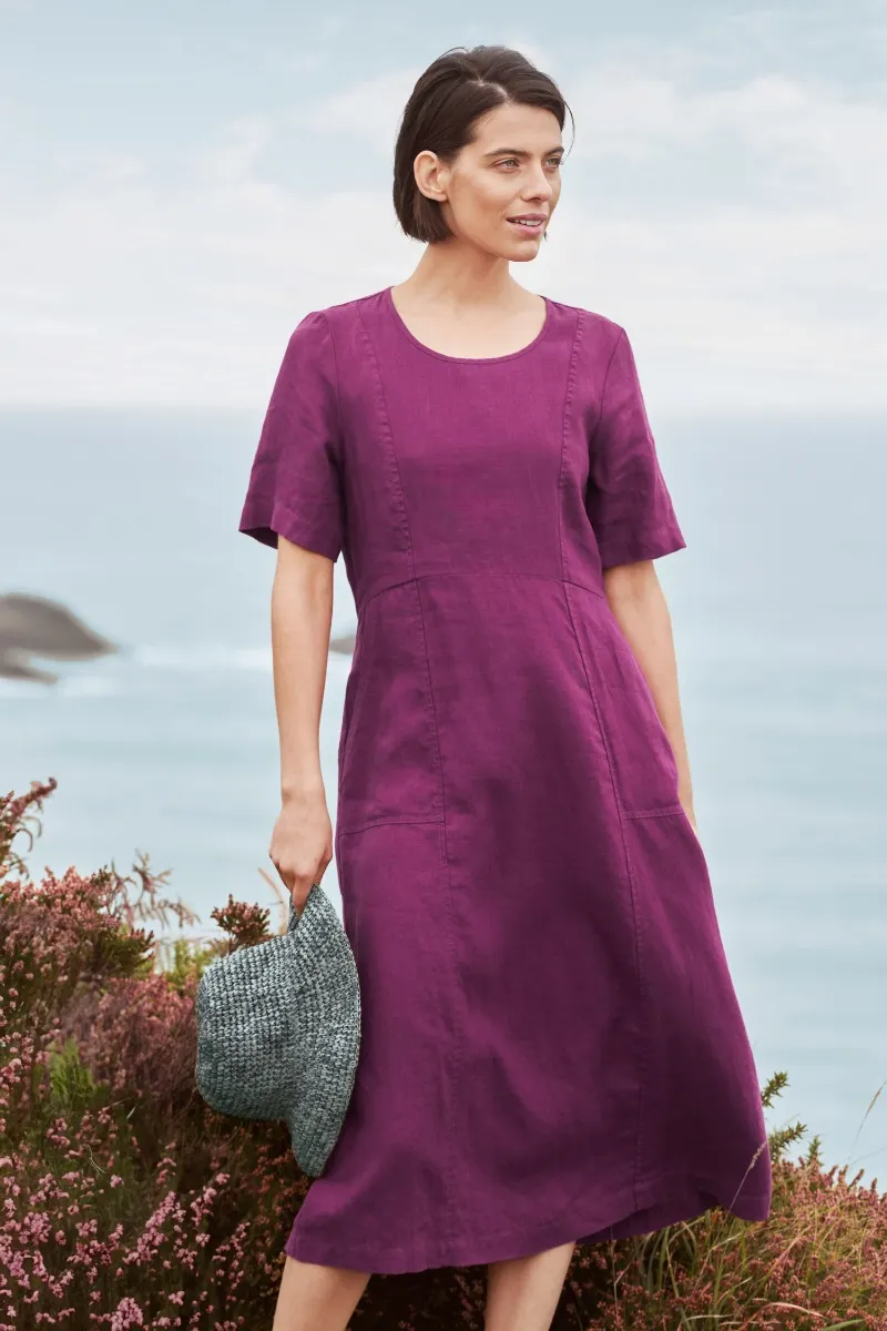 Grass Wave Linen Midi Dress