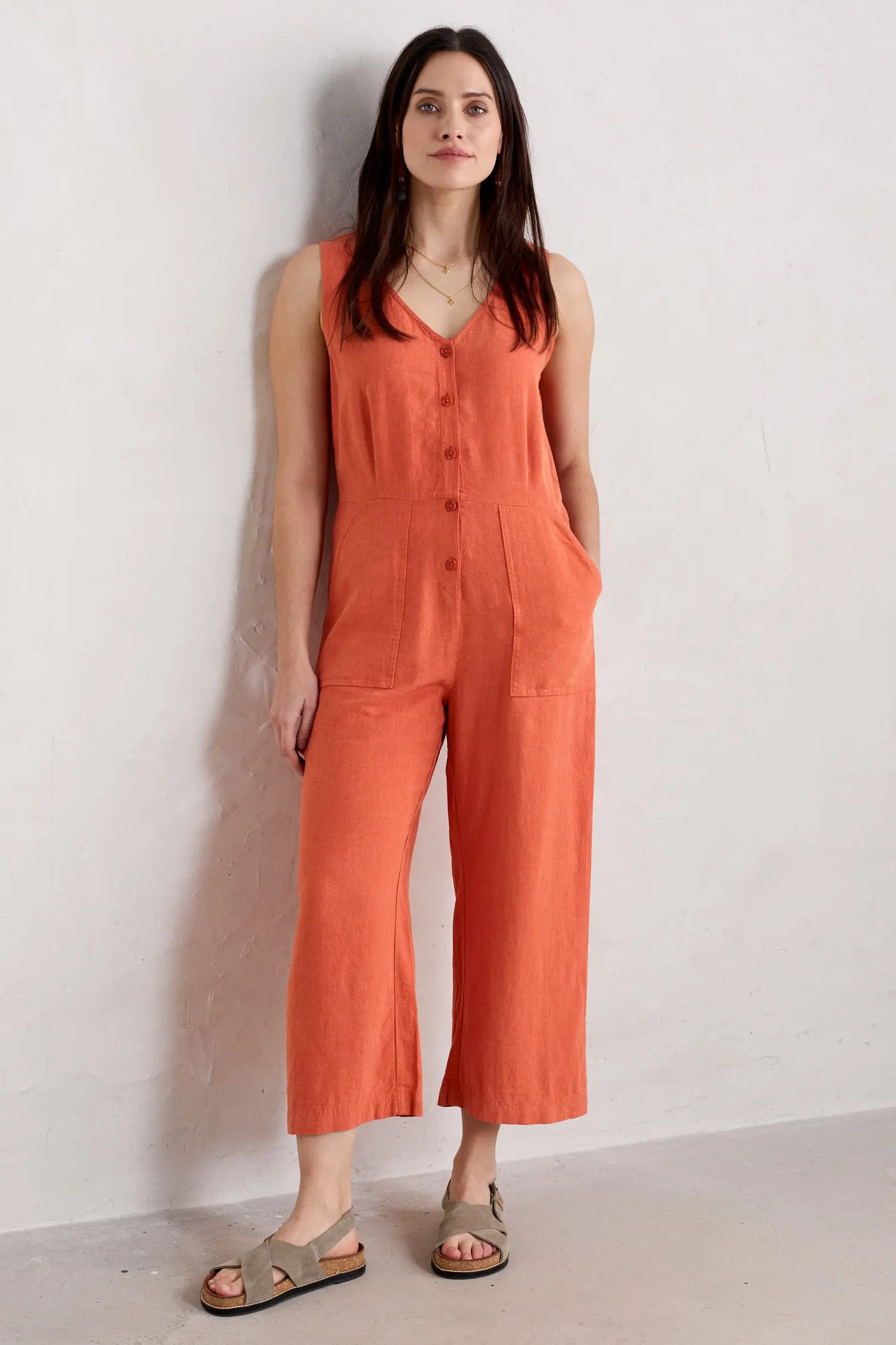 Carthew V Neck Linen Blend Jumpsuit
