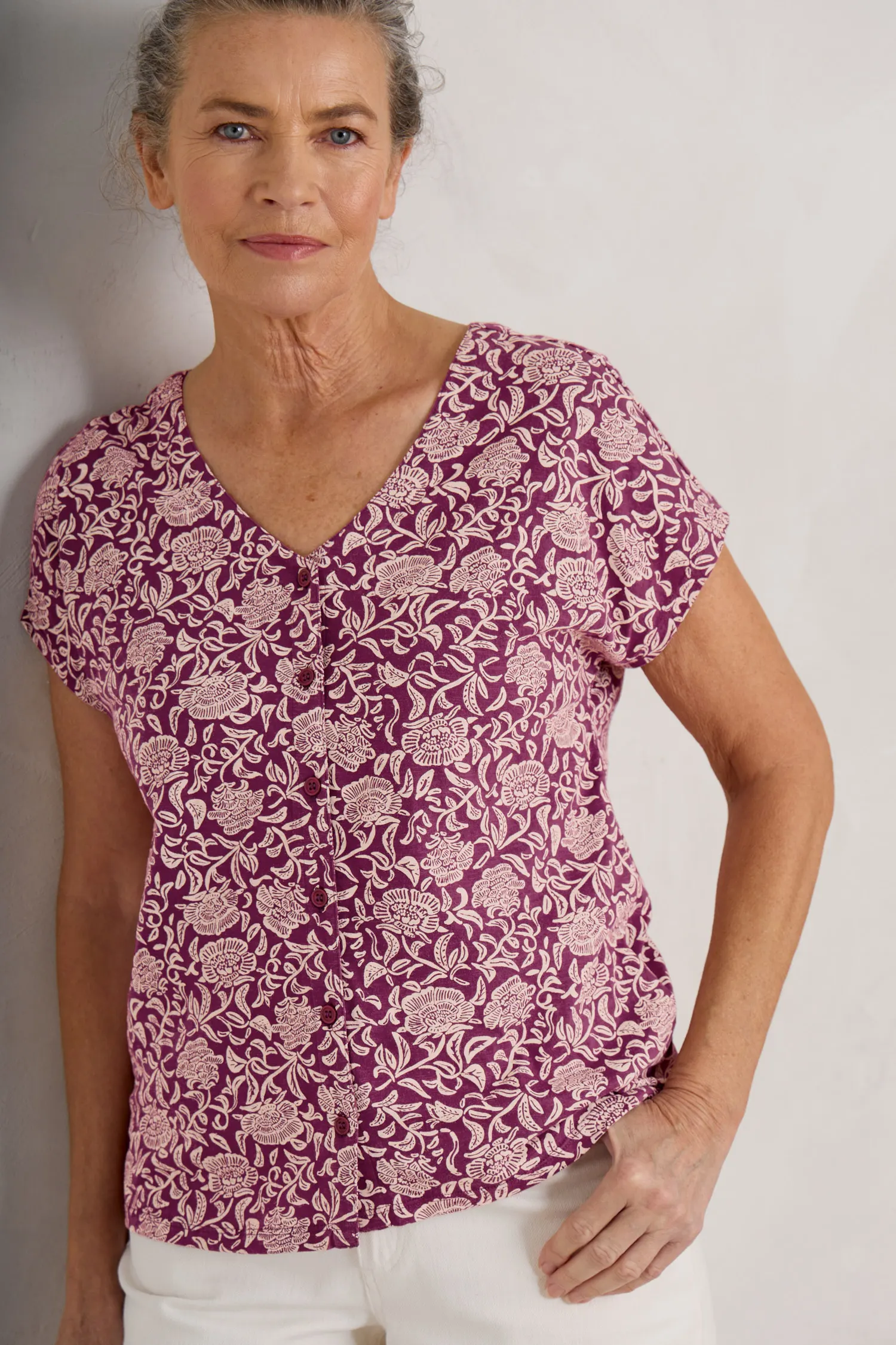 Studio Glass V-neck Jersey Top