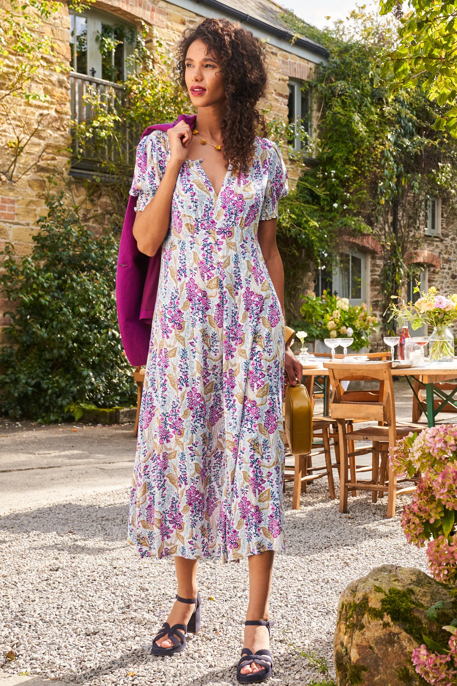 Marsh Violet Short Sleeve Empire Line Dress