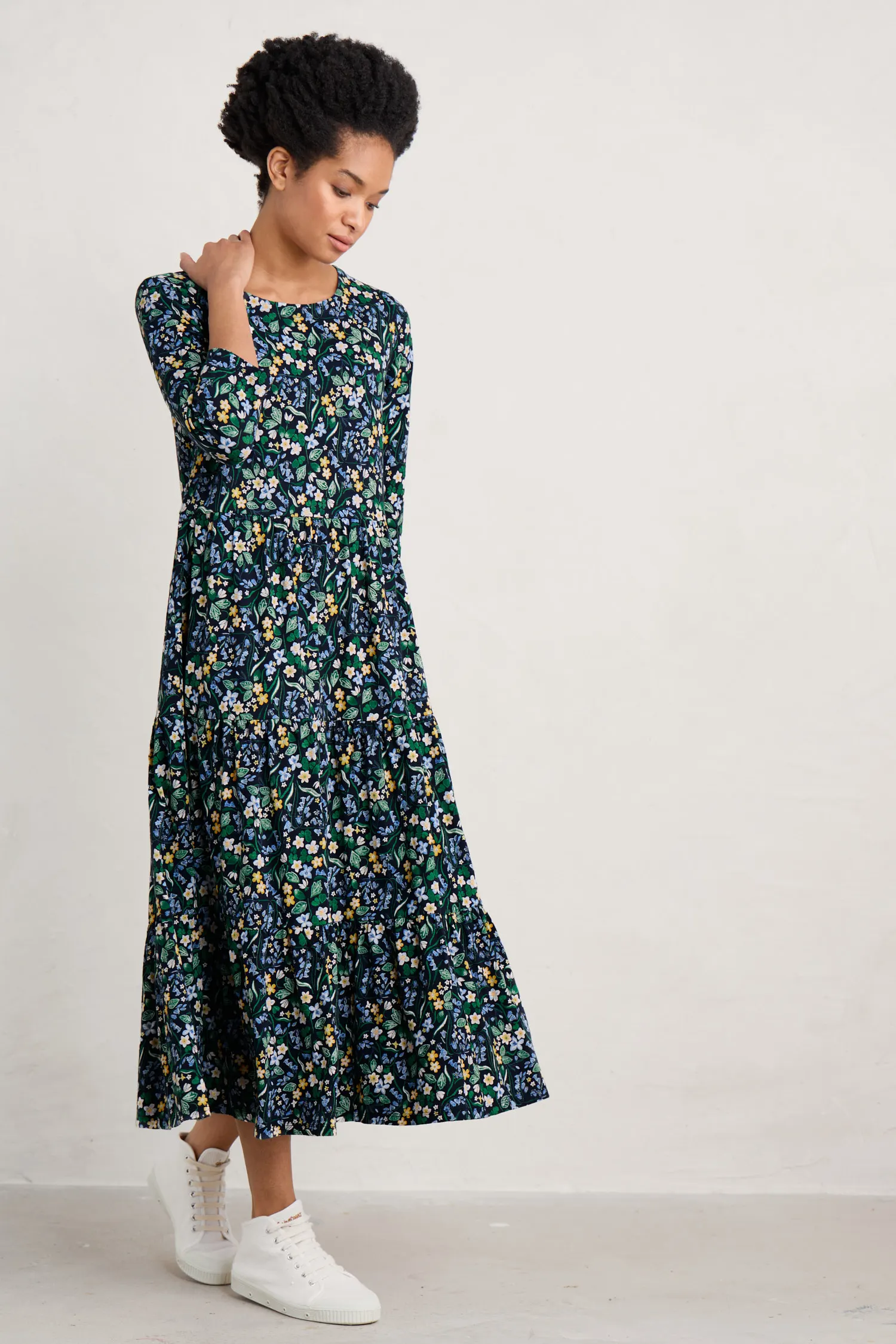 Line Strokes Tiered Jersey Dress (GOTS)