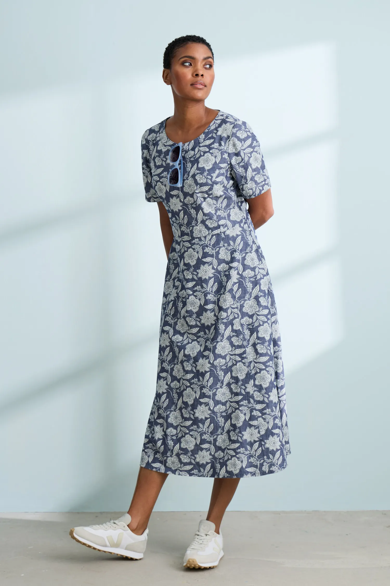 Fox Path Printed Chambray Dress