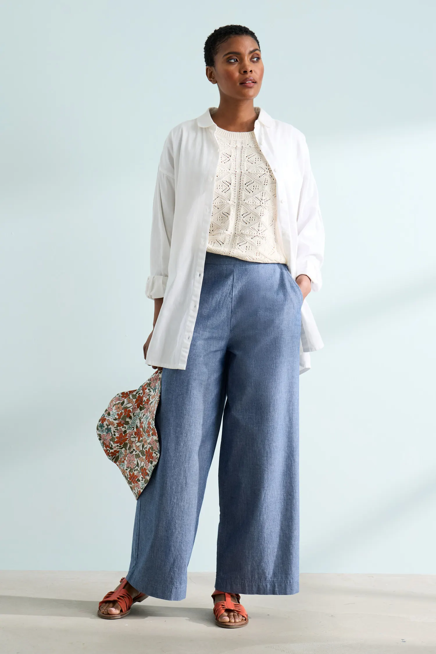 Calluna Wide Leg Chambray Trousers