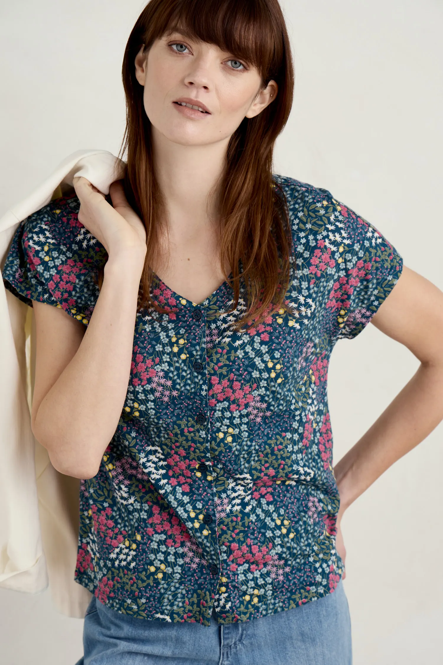 Studio Glass V-neck Jersey Top