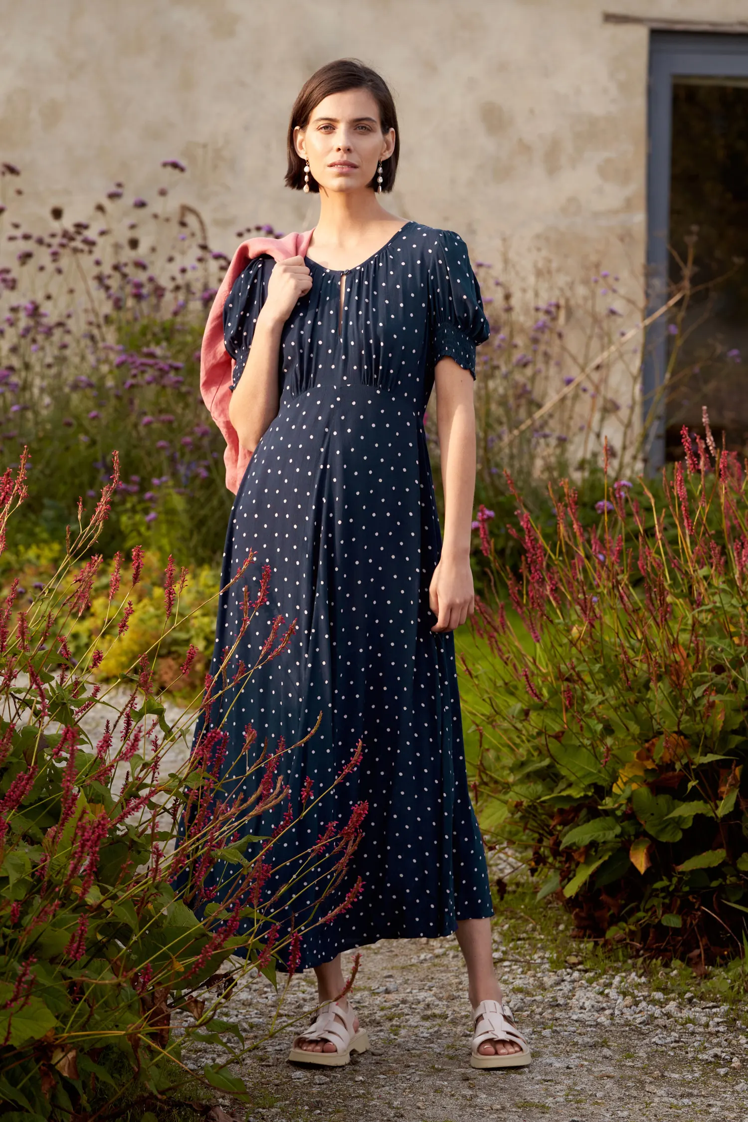 Marsh Violet Short Sleeve Empire Line Dress