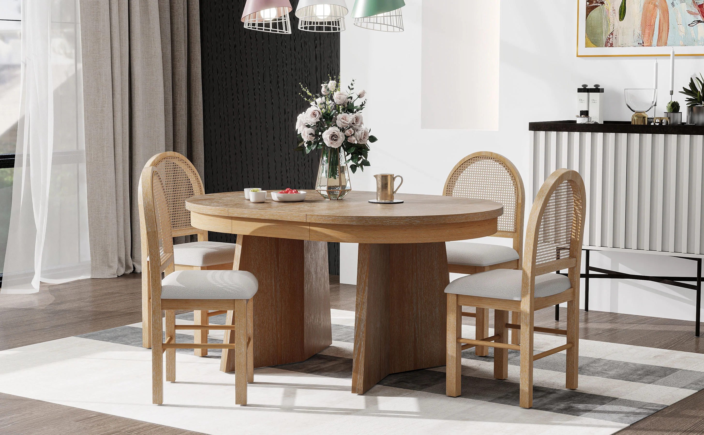 Walker Edison | Extendable 5-Piece Round Dining Table Set for 4