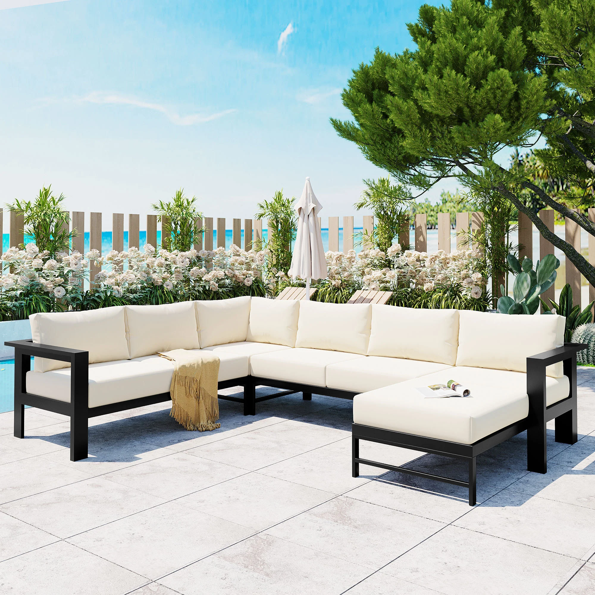 Walker Edison | Outdoor U-Shaped Sectional Sofa Set