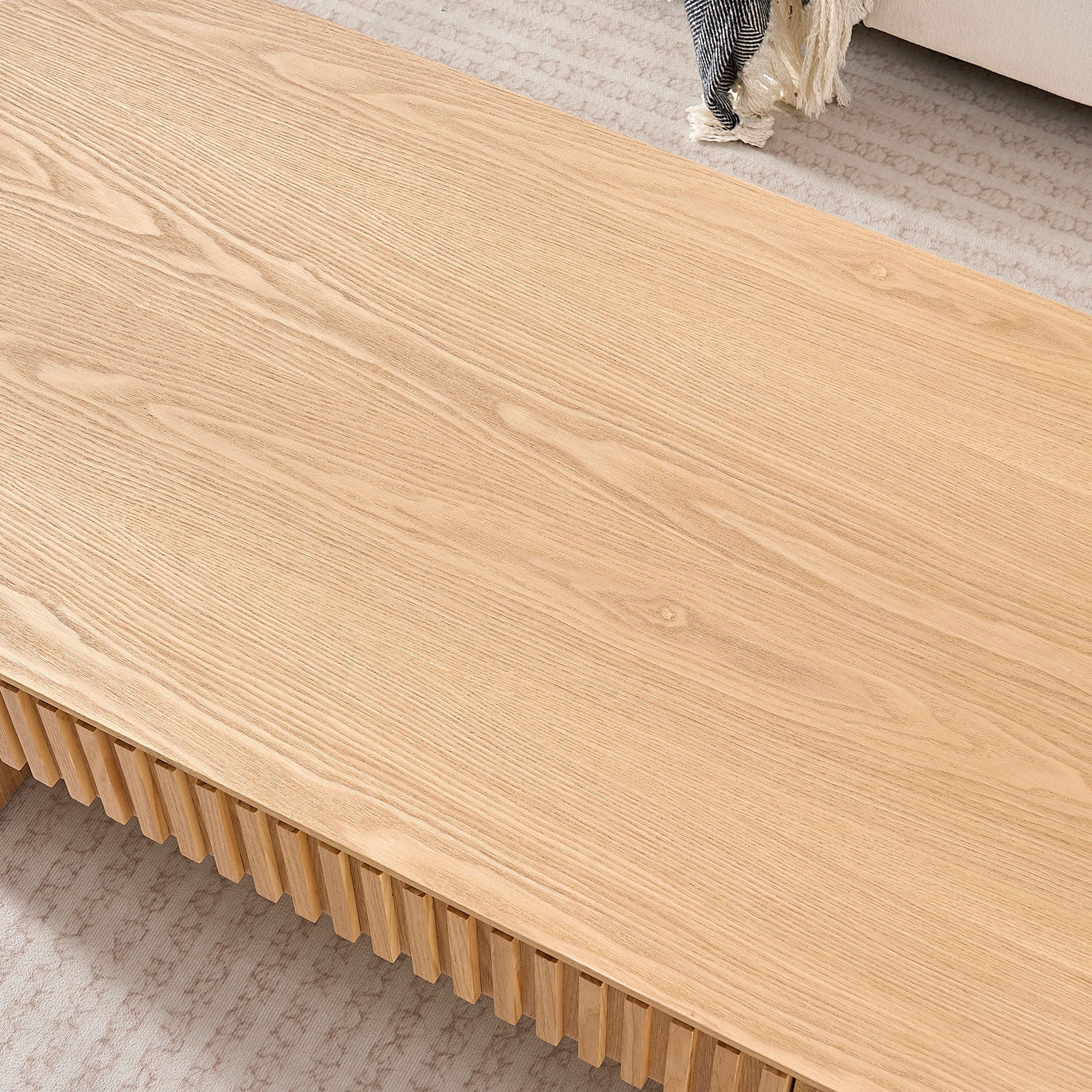 Walker Edison | Reeded Oval Wood Coffee Table With Drawer