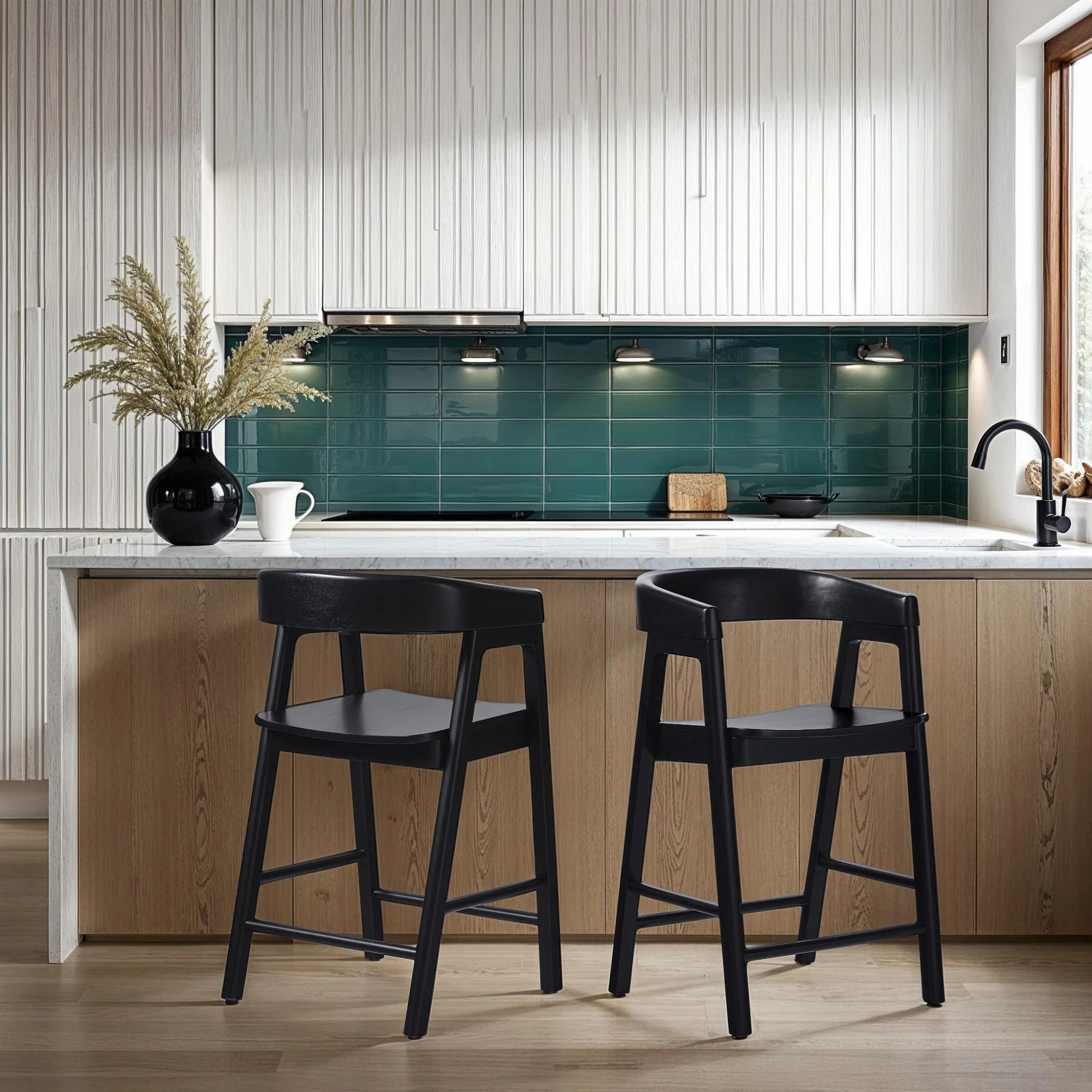 Ezra Modern Solid Wood Rounded Back Single Counter Stool