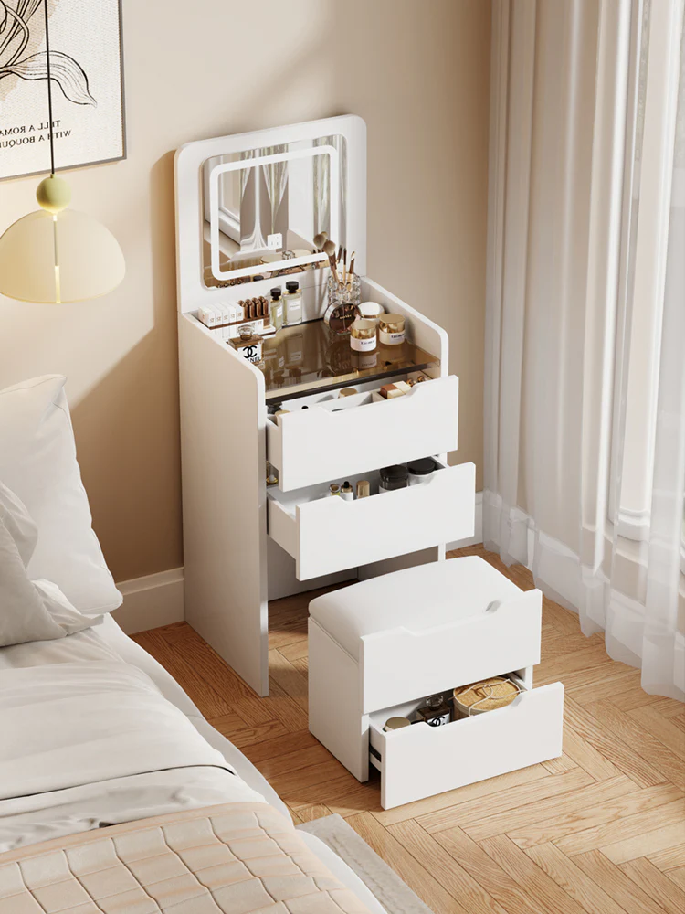 Walker Edison | White 3 in 1 Vanity Desk Set with Flip Top Mirror & Storage