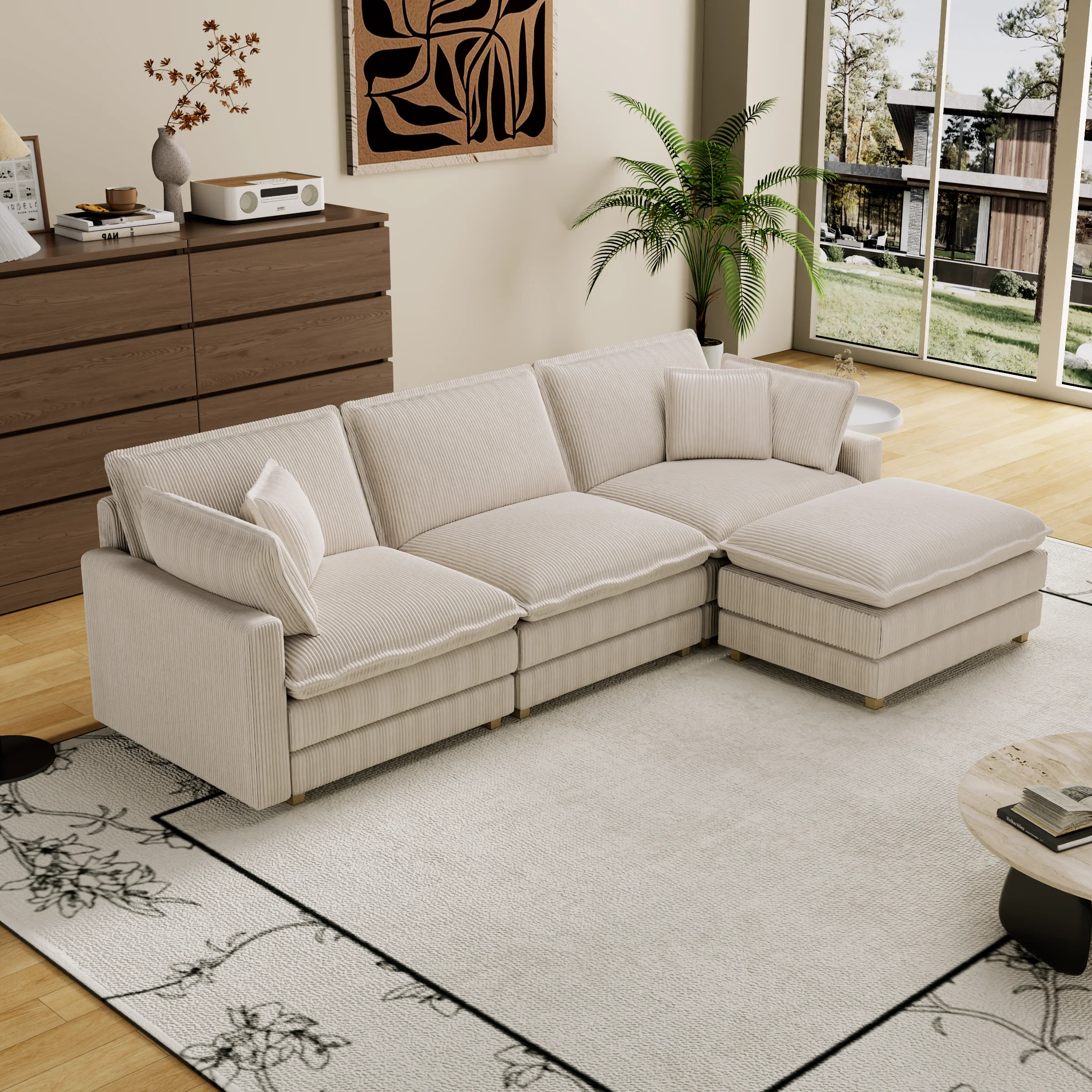 Walker Edison | Modular Deep Seat Corduroy Sectional Sofa