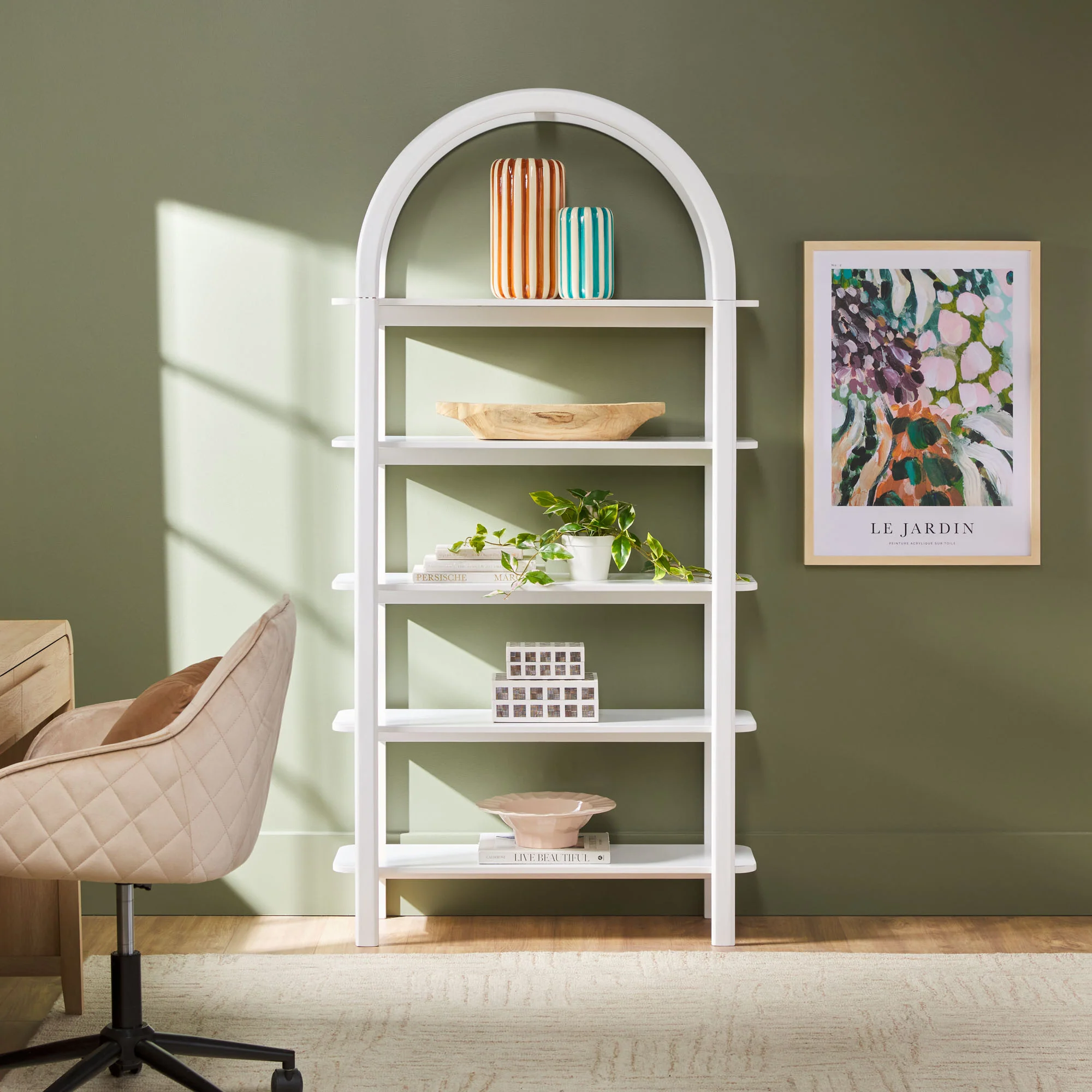Zoey Modern Arched Wood Storage Bookcase