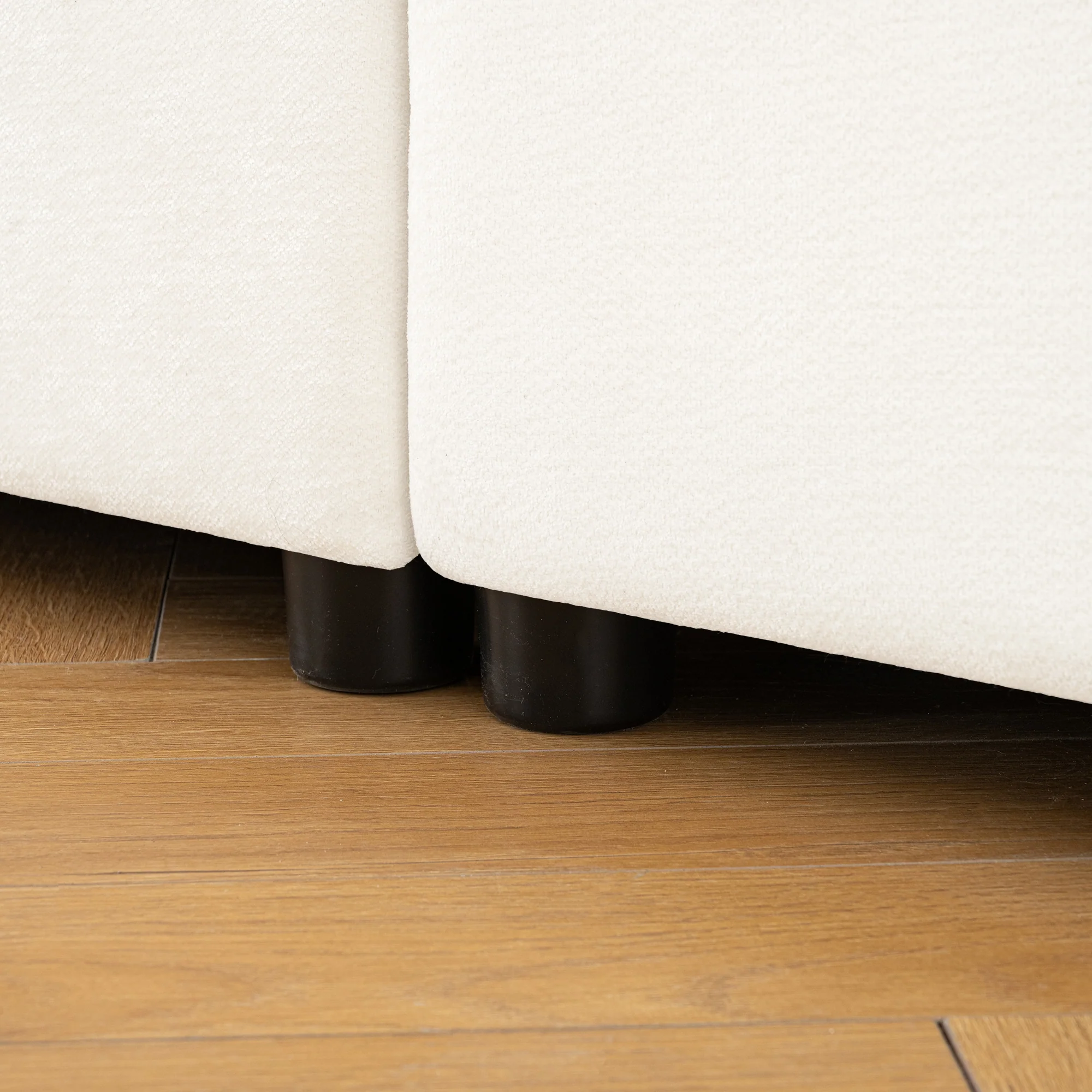 Walker Edison | Contemporary White Chenille L-Shaped Sofa with Storage and Ottoman