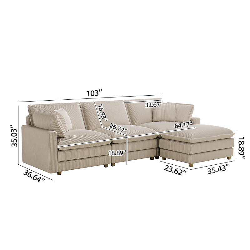 Walker Edison | Modular Deep Seat Corduroy Sectional Sofa
