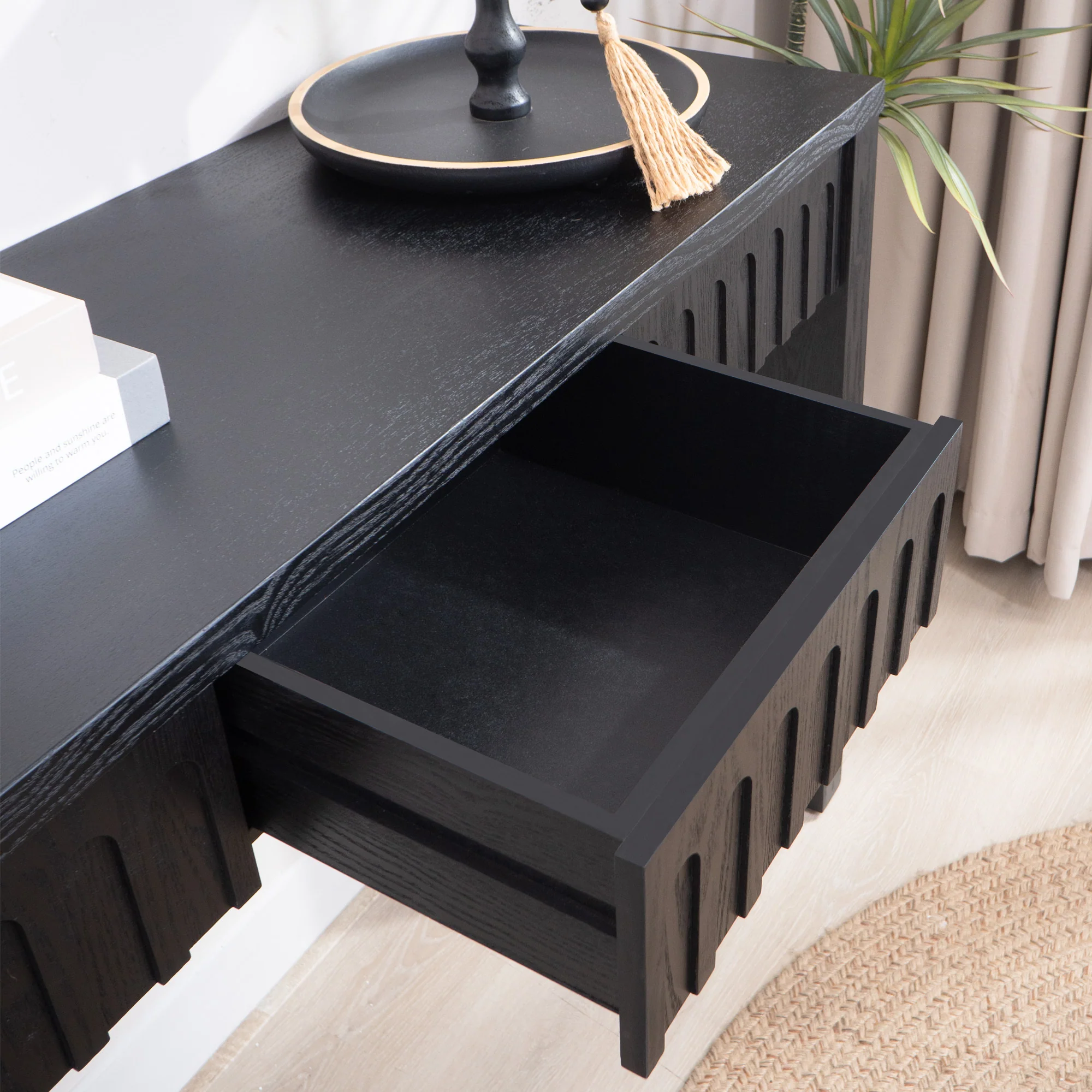 Walker Edison | 59in Modern Black Console Entry Table with Storage