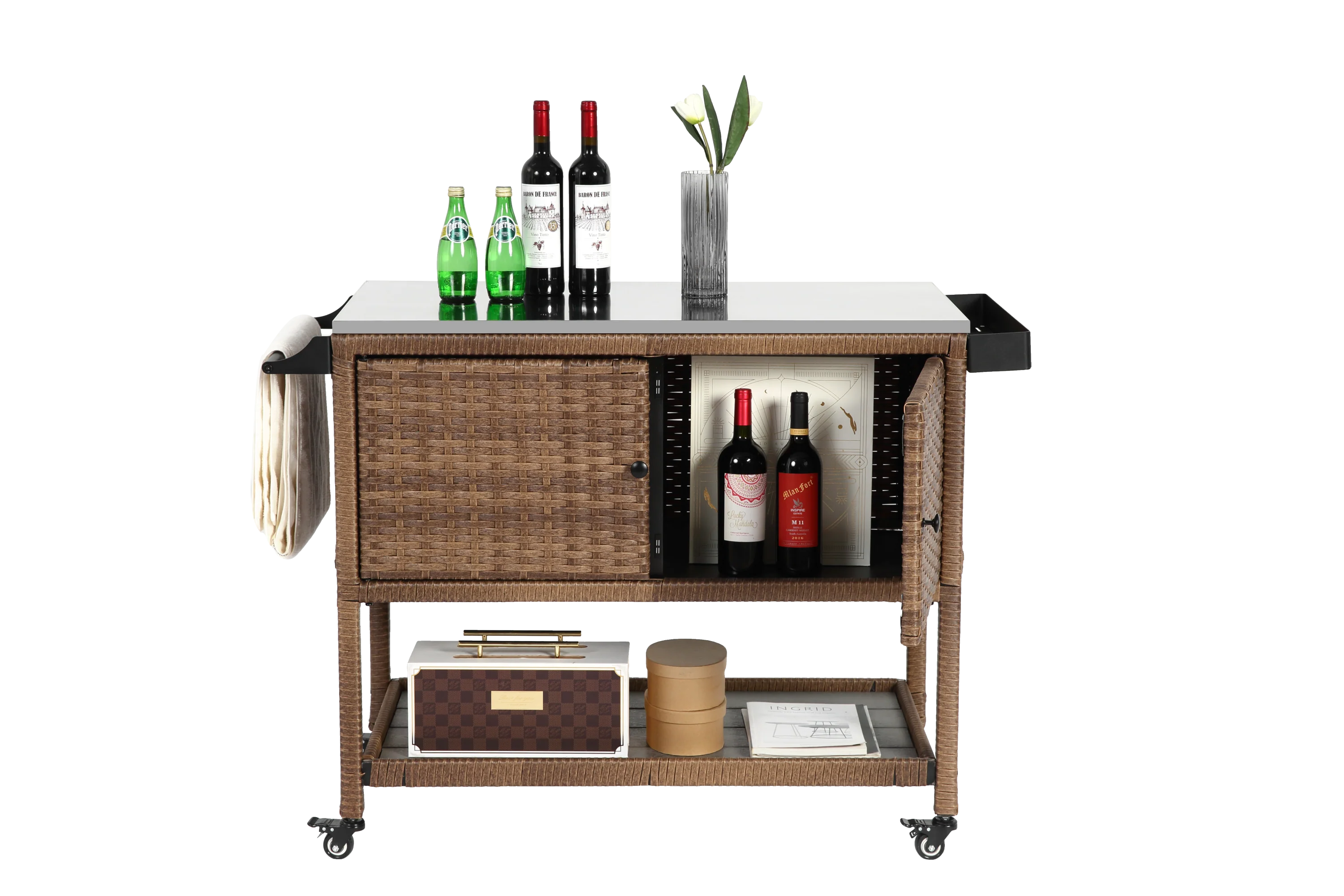 Walker Edison | Outdoor Brown Wicker Bar Cart