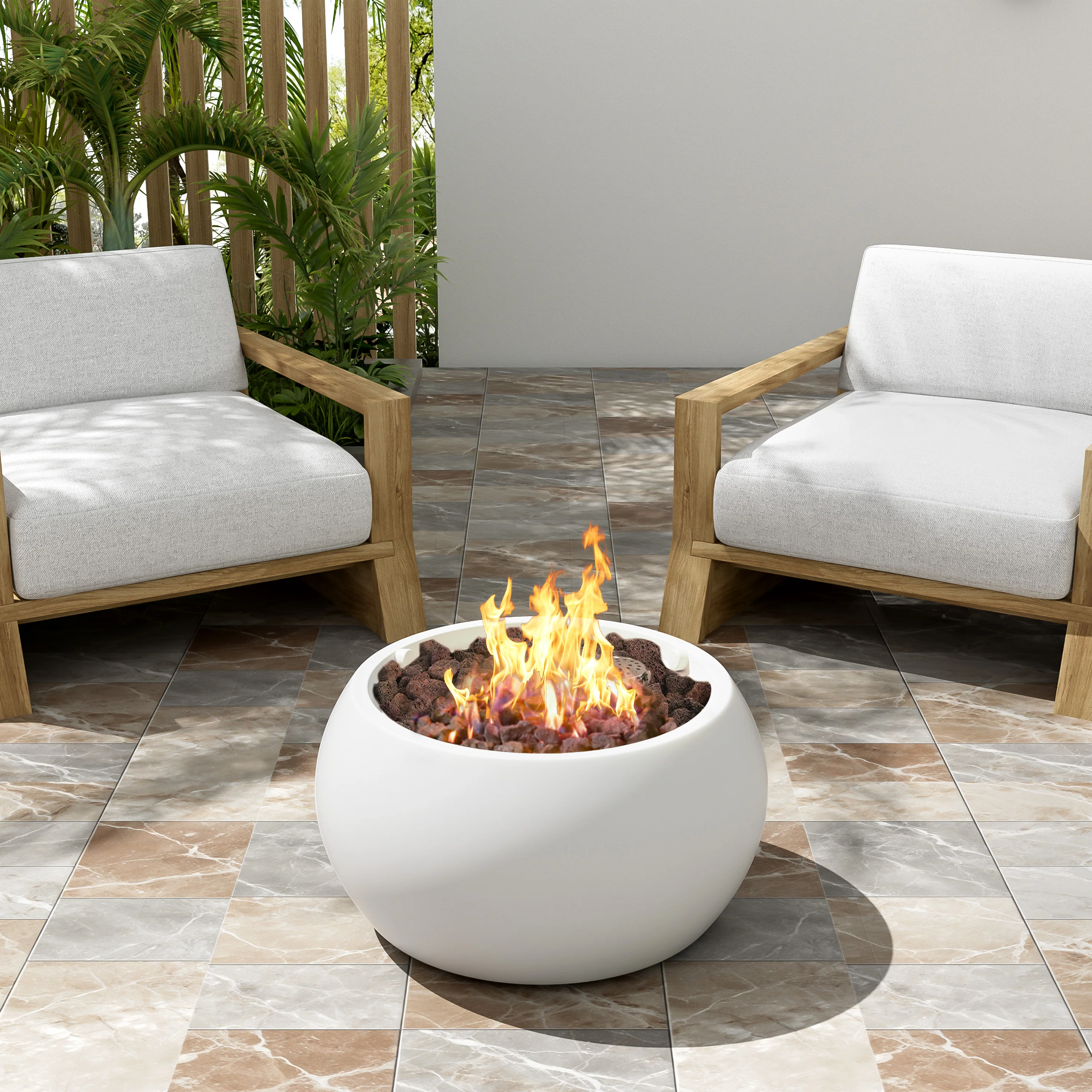 Walker Edison | Minimalist Round Design Outdoor Patio MGO Propane Fire Pit