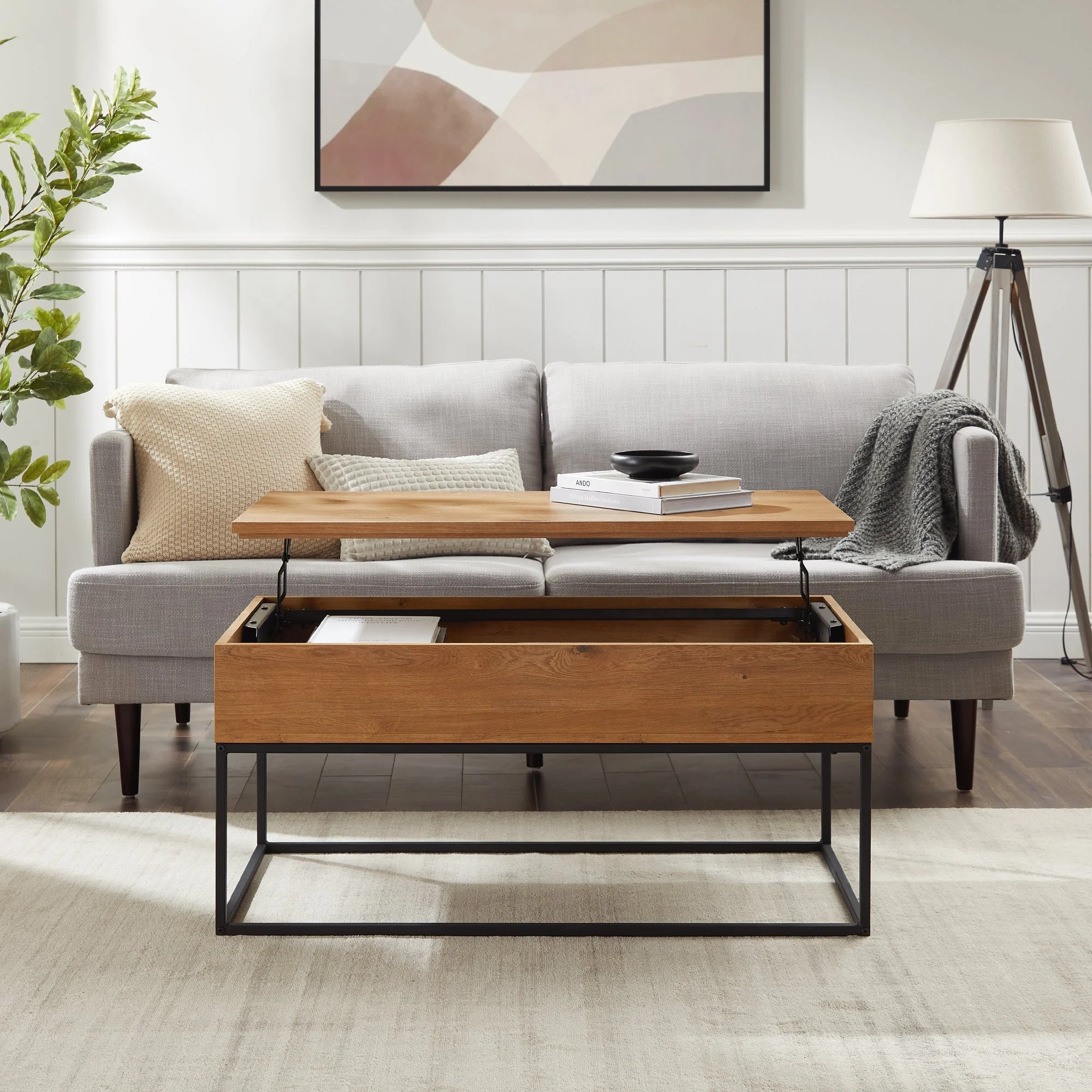 Tyson Modern 40 Wood and Metal Lift Top Coffee Table