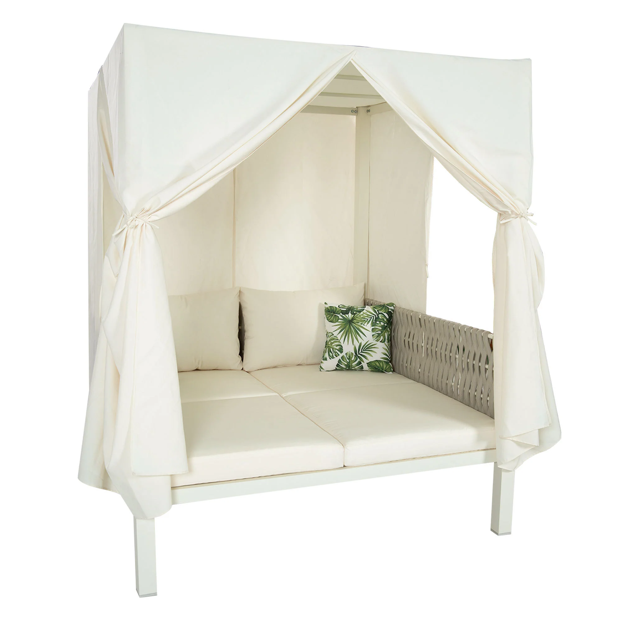 Walker Edison | Posh Outdoor Patio Sunbed with Curtains