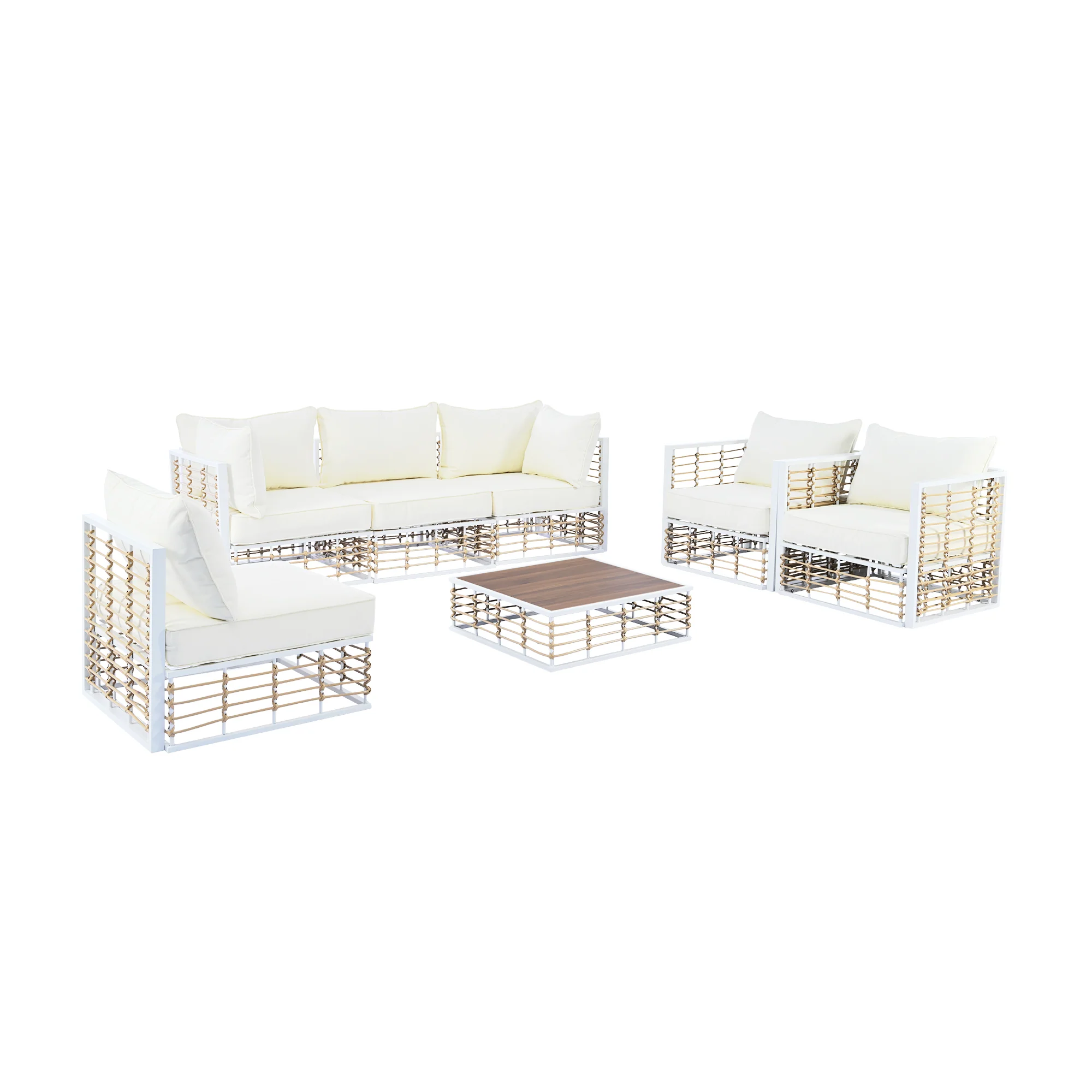 Walker Edison | White Modern Minimalist 7-Piece Metal Outdoor Patio Sectional Sofa Set