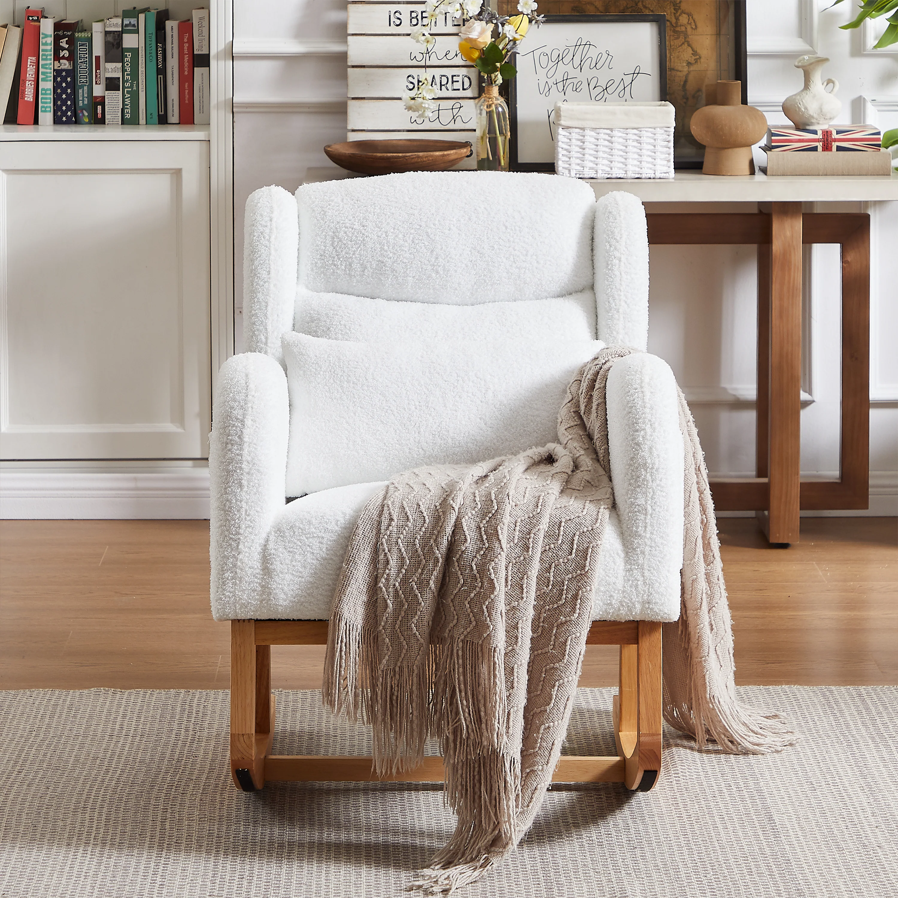 Walker Edison | Modern Boucle Lounge Arm Rocking Chair