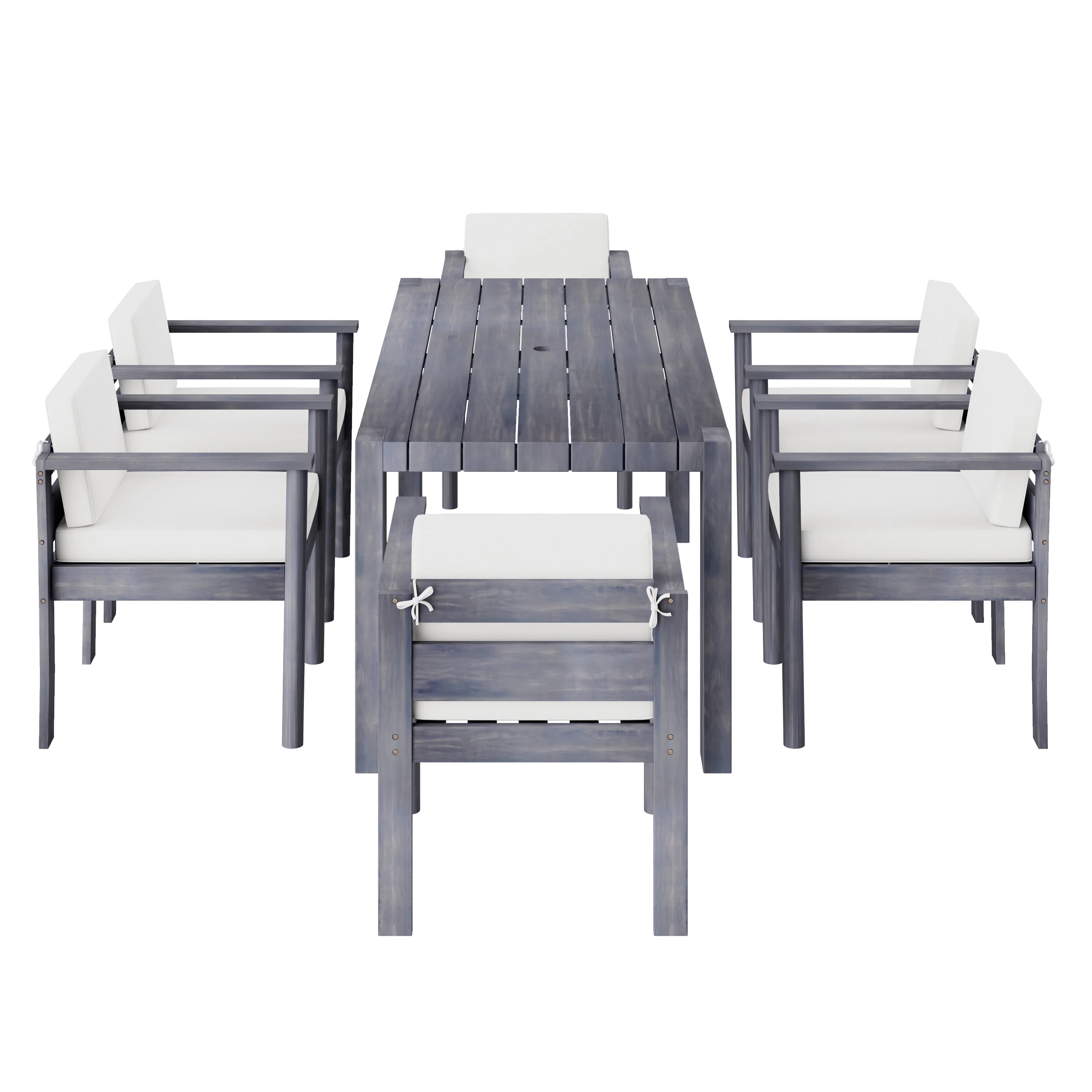 Walker Edison | Grey Wood Outdoor 7-Piece Patio Dining Table Set for 6