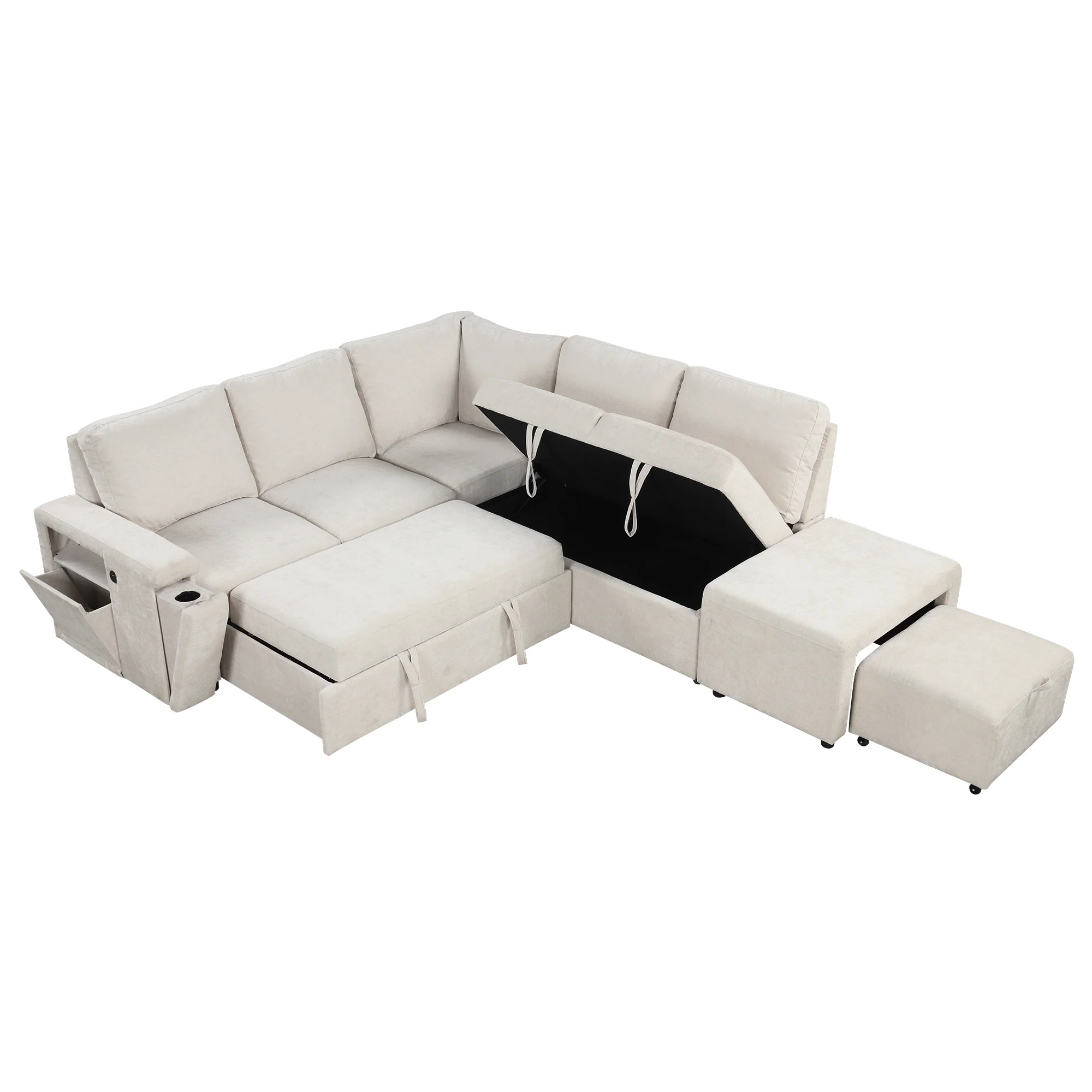 Walker Edison | L-Shaped Modular Sectional Sofa with Storage and USB Ports