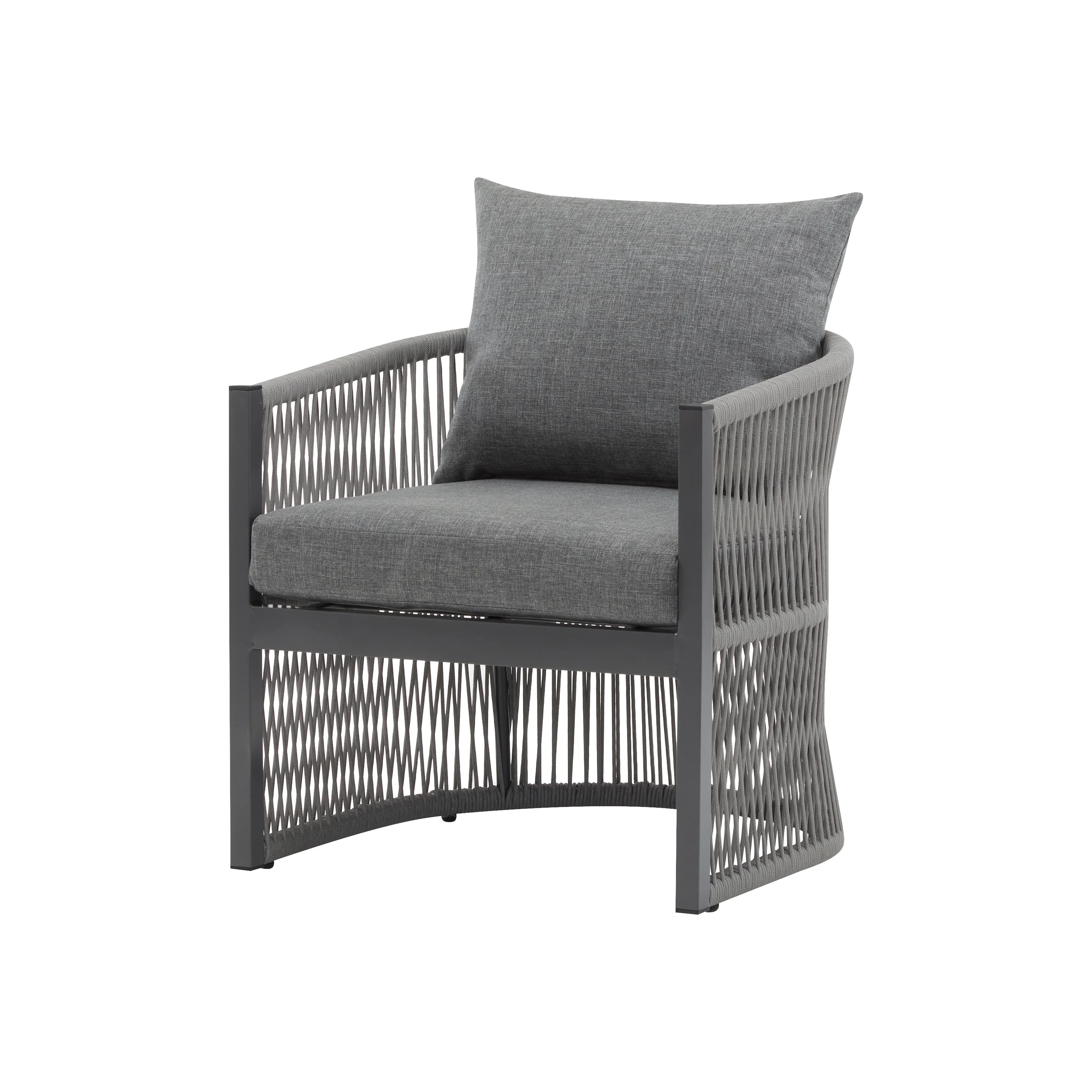 Walker Edison | Stylish Rope-Weave Gray Curved Outdoor Chairs Set of 2