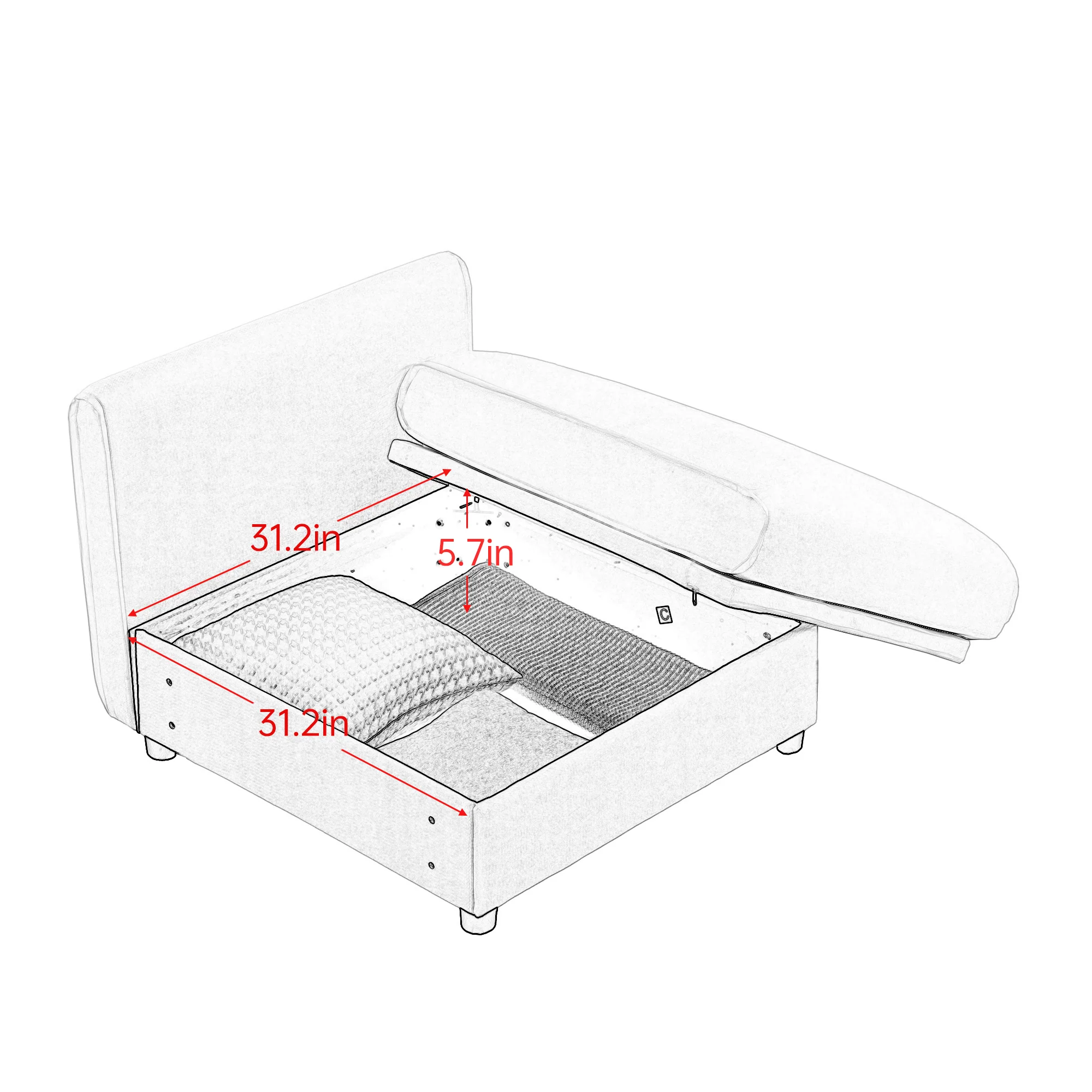 Walker Edison | Contemporary White Chenille L-Shaped Sofa with Storage and Ottoman