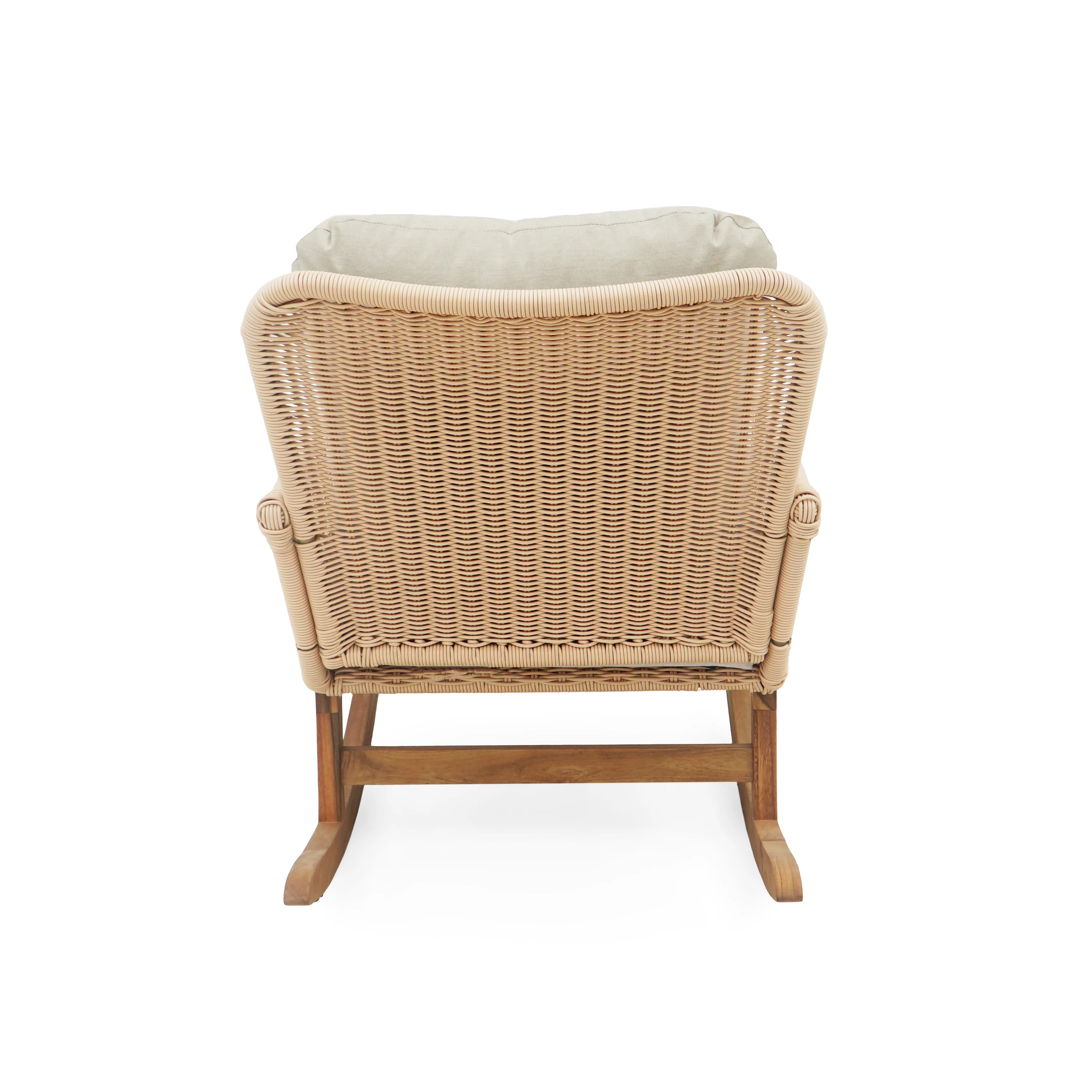 Walker Edison | Contemporary Minimalist Beige Wicker Rocking Chair Set of 2
