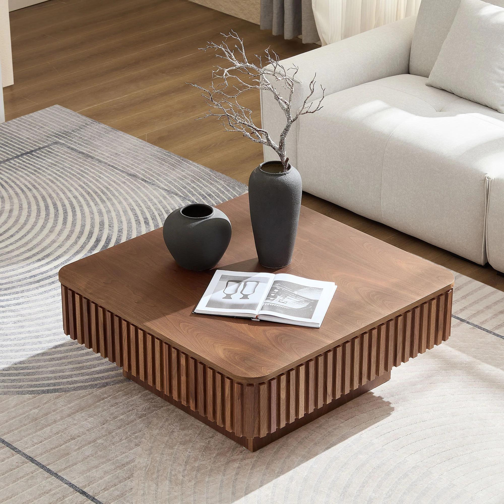 Walker Edison | Fluted Modern Lift Top Coffee Table and Desk