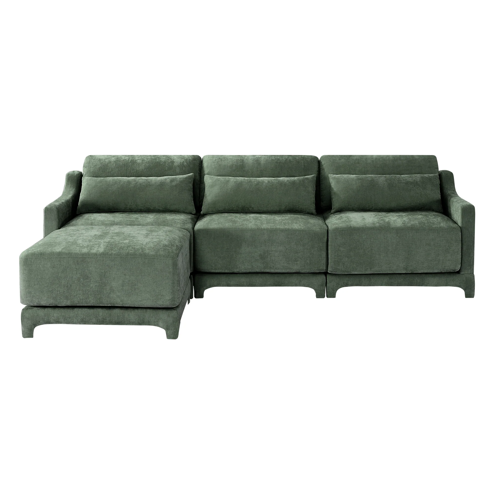 Walker Edison |Ergonomic Design Green Chenille Loveseat Sofa with Ottoman