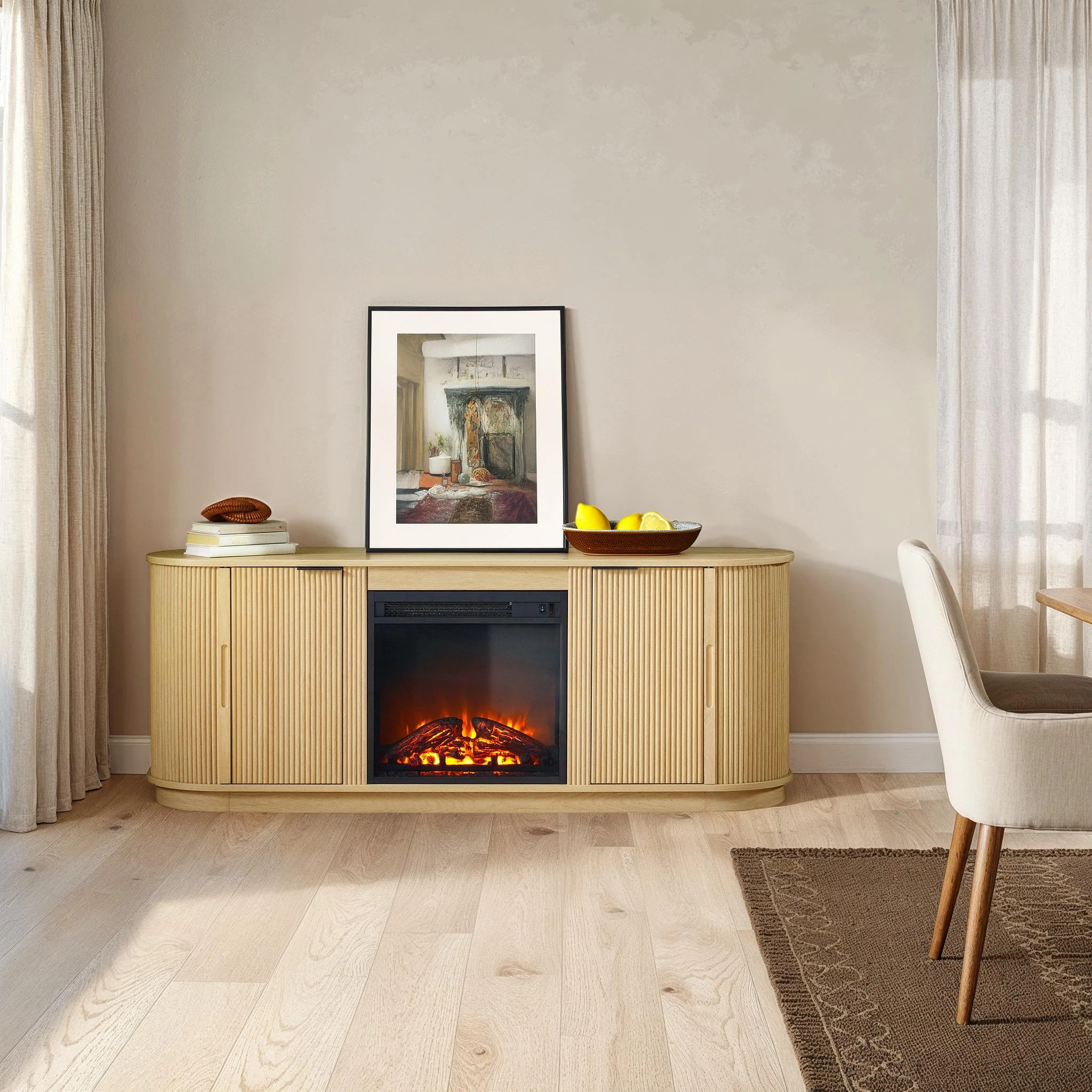 Chloe Modern Scandinavian Reeded Fireplace TV Stand in 2 Sizes