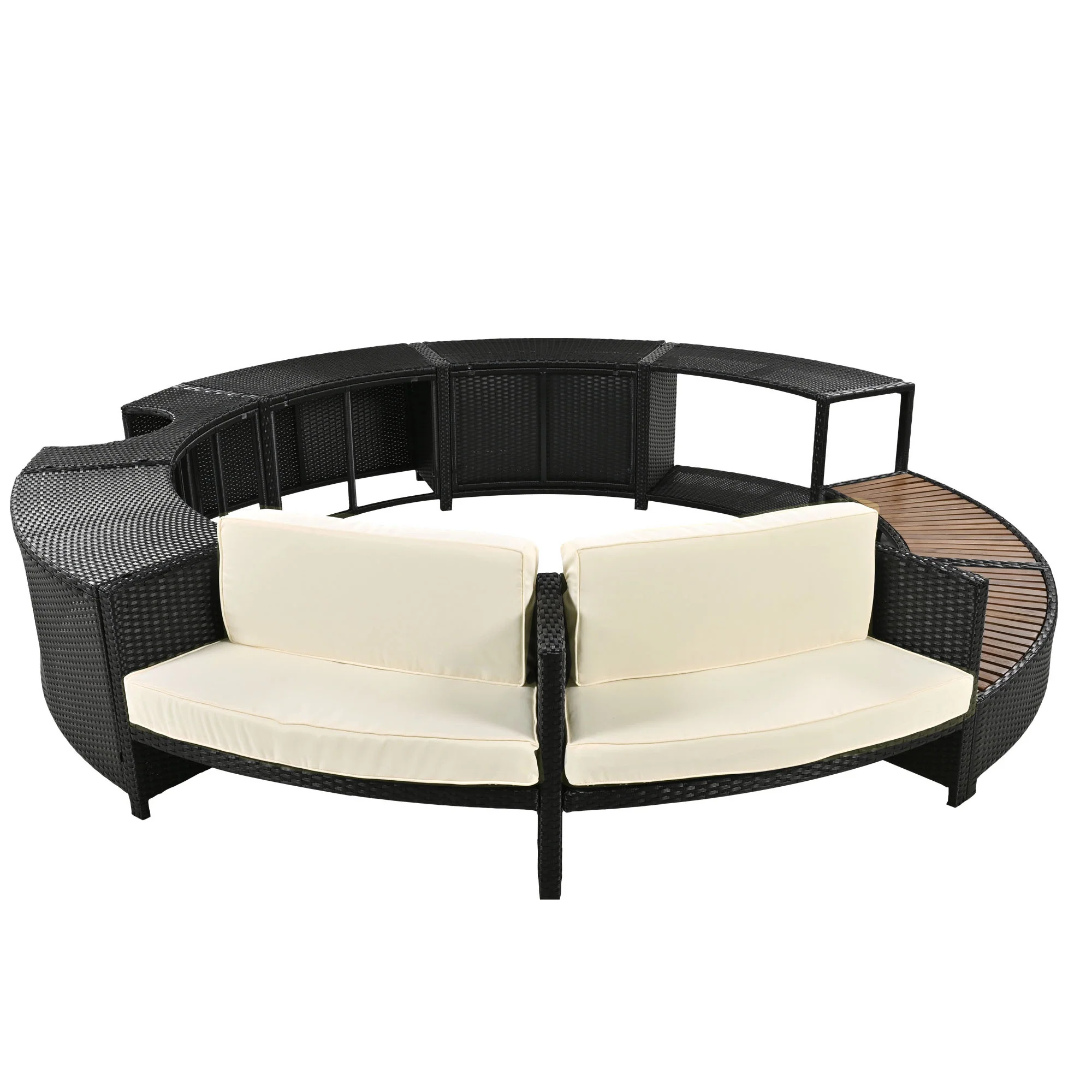 Walker Edison | Spa Surround Spa Frame Patio Rattan Sofa Set with Storage Spaces
