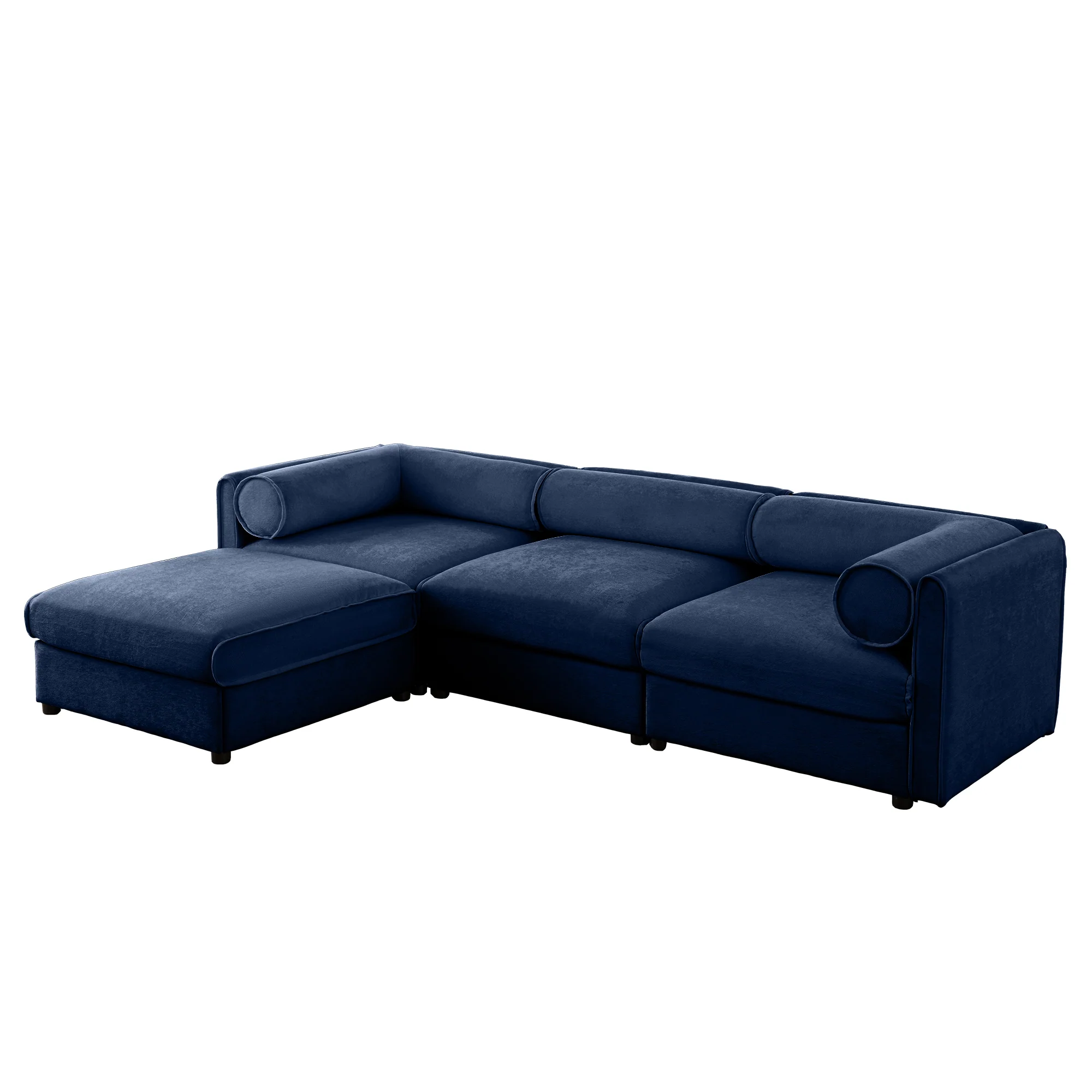 Walker Edison | Elegant L-Shaped Blue Chenille 3-Seater Sofa with Storage and Ottoman