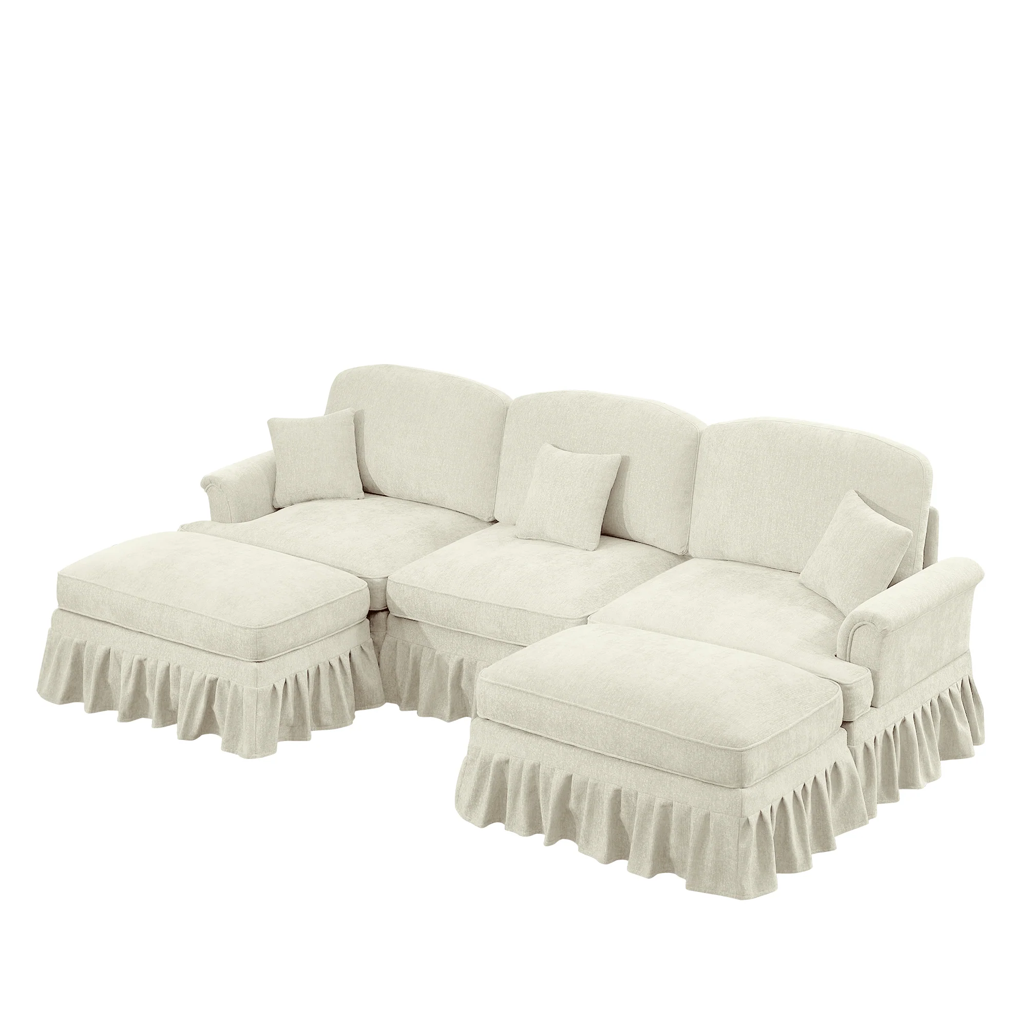 Walker Edison | 2 in 1 Classic Traditional Style Sectional Sofa with Removable Ruffles Pleats Skirts