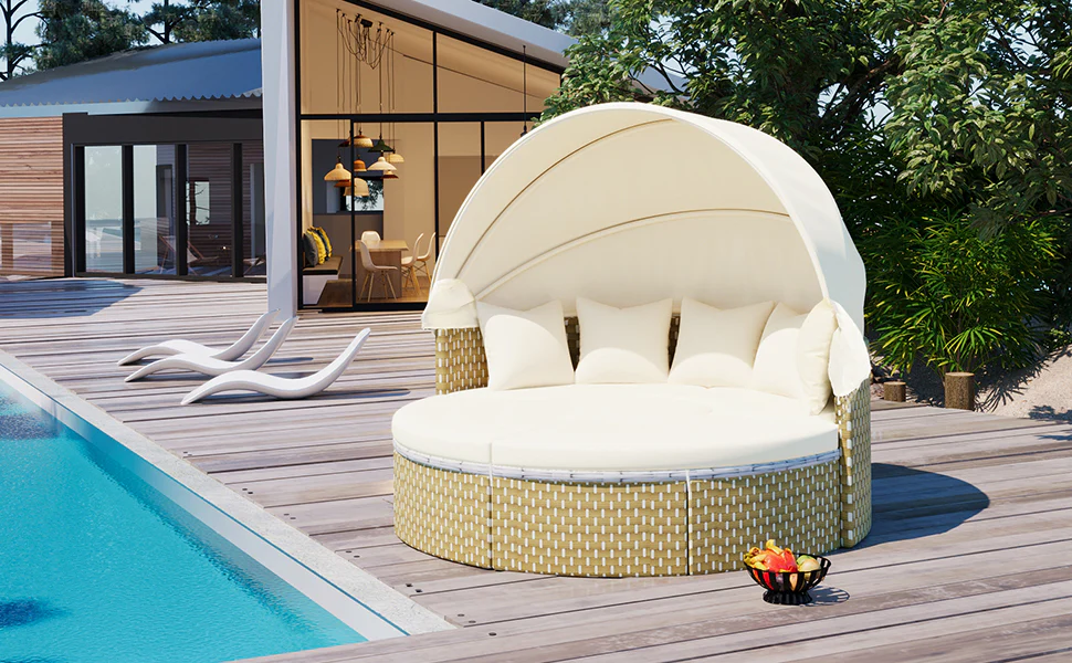 Walker Edison | Outdoor Round Modular Sunbed Sofa Set