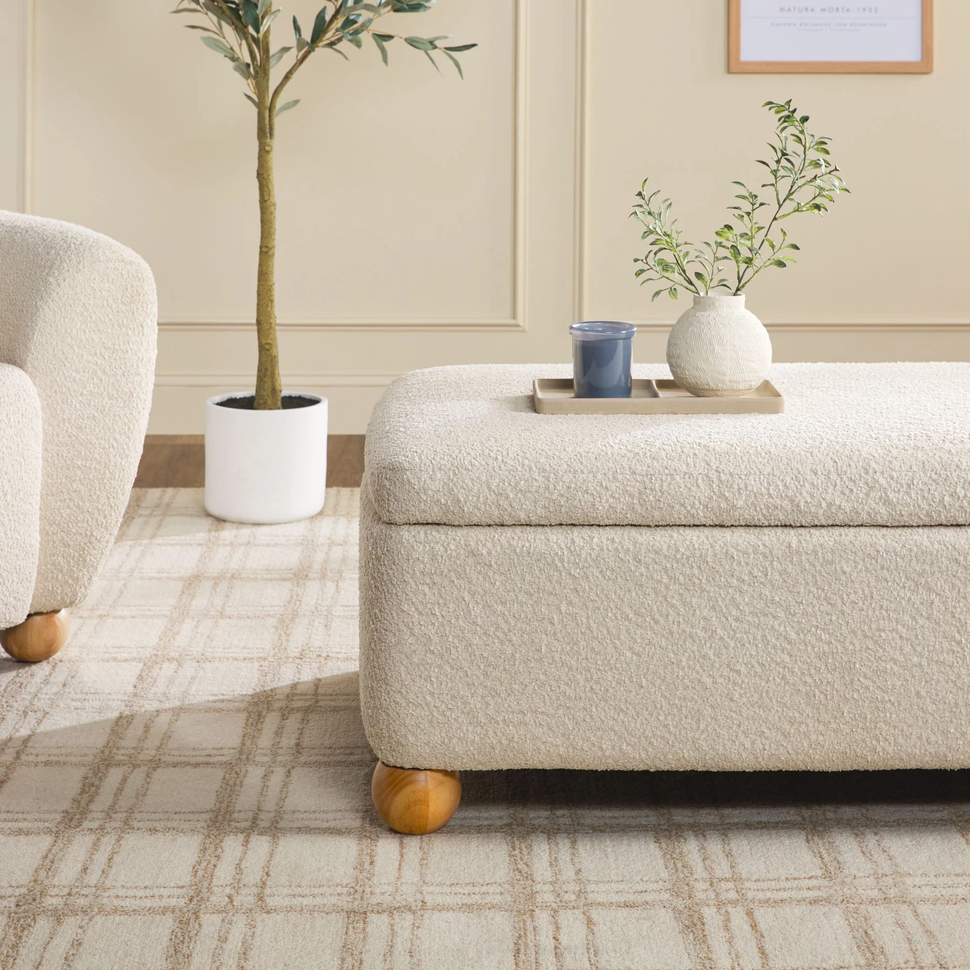 Linley Contemporary Boucle Easy Assembly Upholstered Large Storage Ottoman