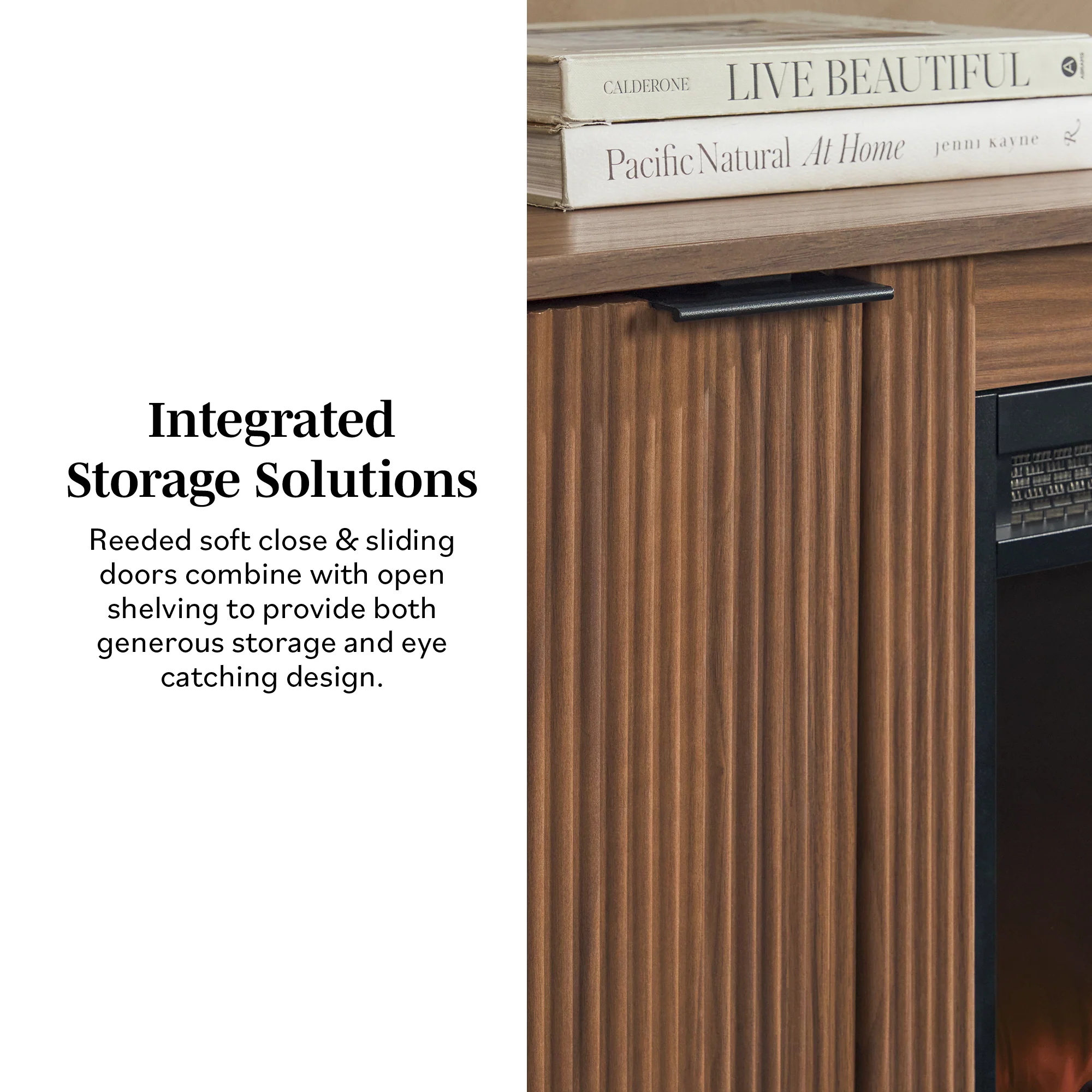 Chloe Modern Scandinavian Reeded Fireplace TV Stand in 2 Sizes