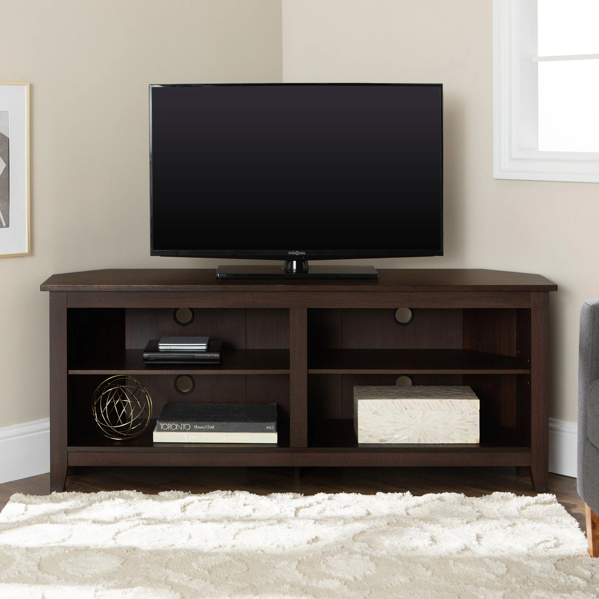 58 Transitional Wood Corner TV Stand