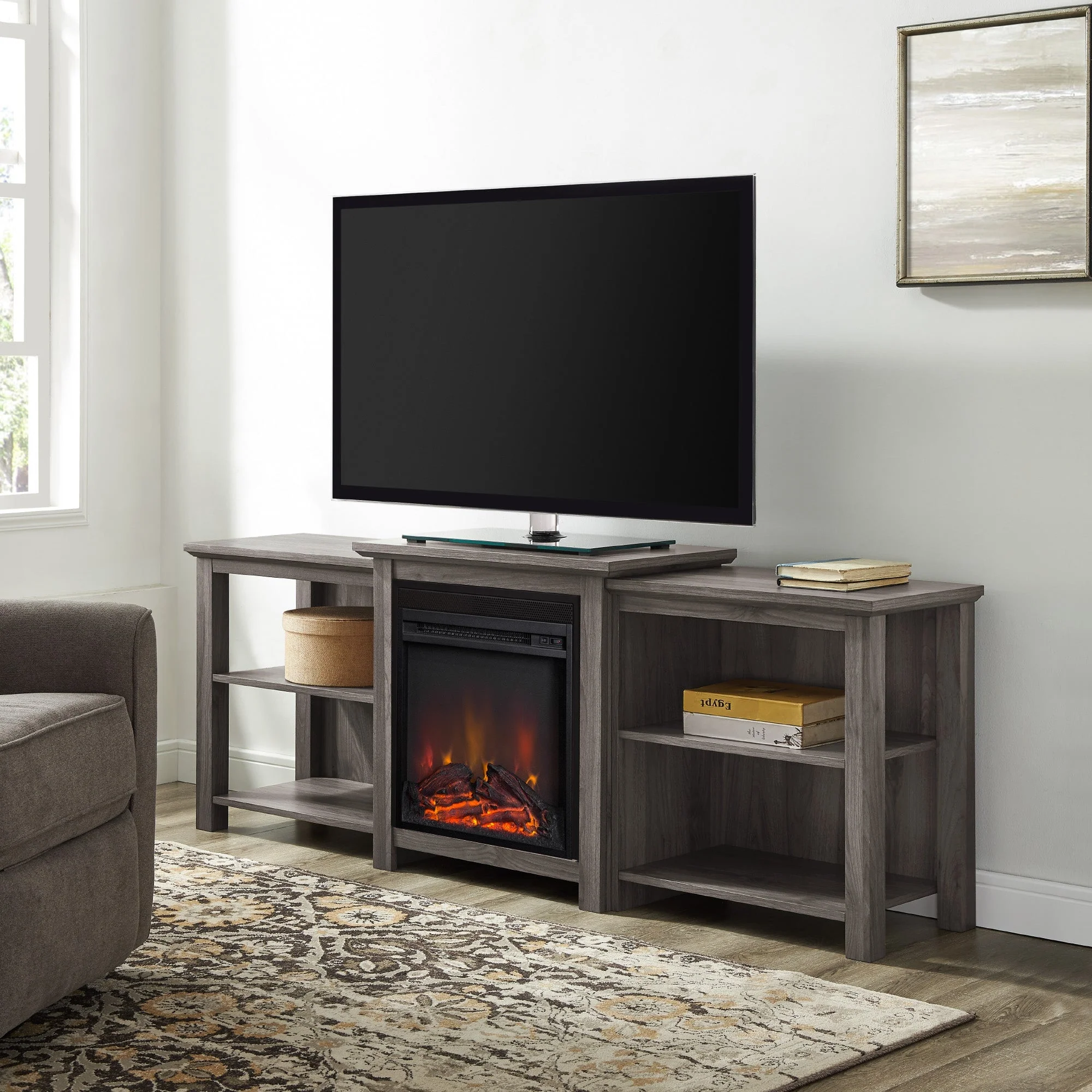 70 Tiered Top Open Shelf Fireplace TV Stand