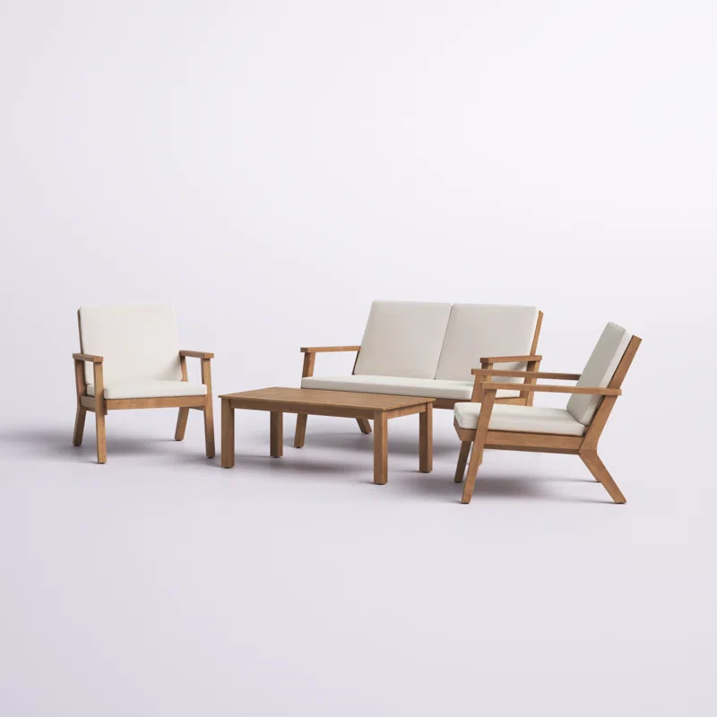 Walker Edison | Outdoor Acacia Wood 4-Seater Chat Set with Coffee Table