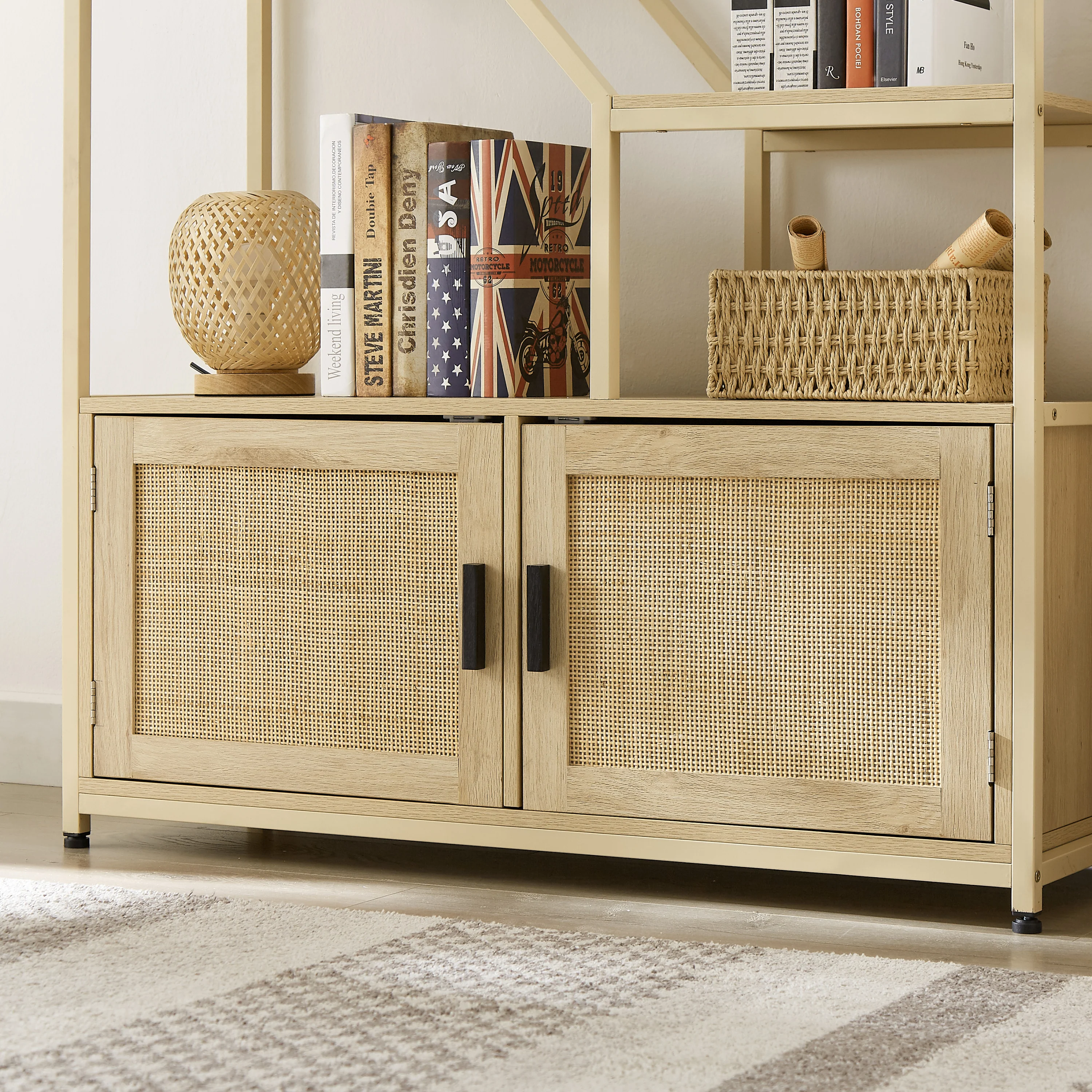 Walker Edison | Rattan Bookshelf Storage Cabinet