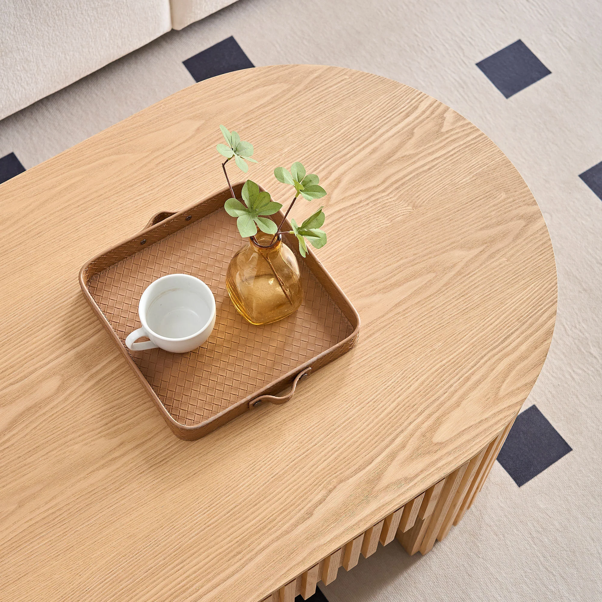 Walker Edison | Reeded Oval Wood Coffee Table With Drawer