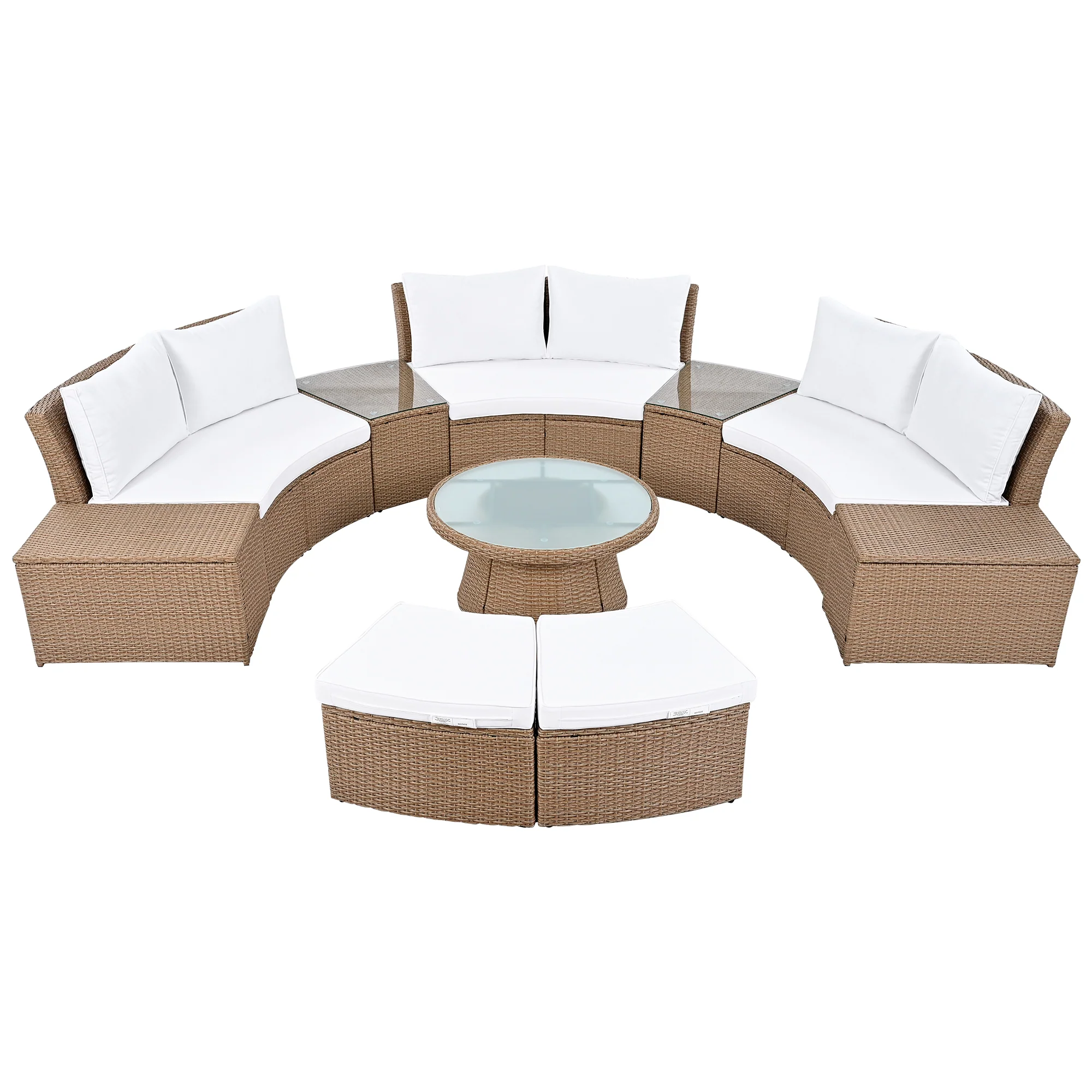 Walker Edison | Wicker Half Moon Outdoor 10-Piece Sectional Sofa Set with Storage