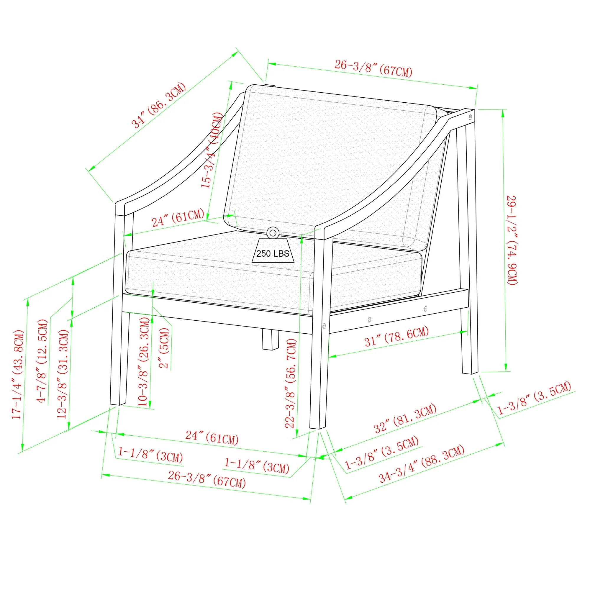 Cologne Modern Solid Wood Outdoor Lounge Chair
