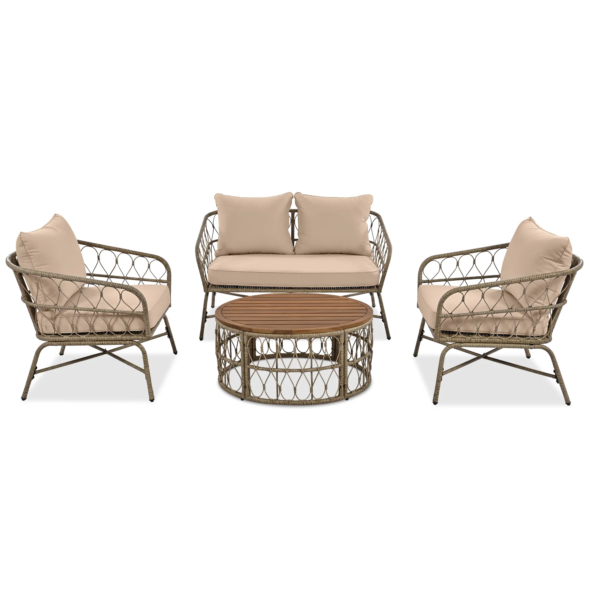 Walker Edison | Boho 4-Piece Outdoor Patio Sofa Set