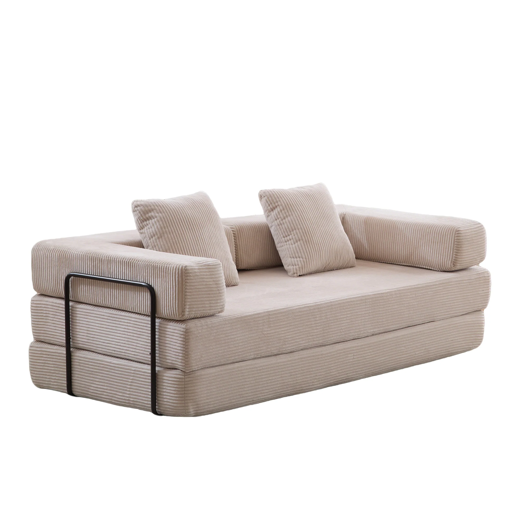 Walker Edison | Futon Corduroy Floor Sofa Bed with Pillows
