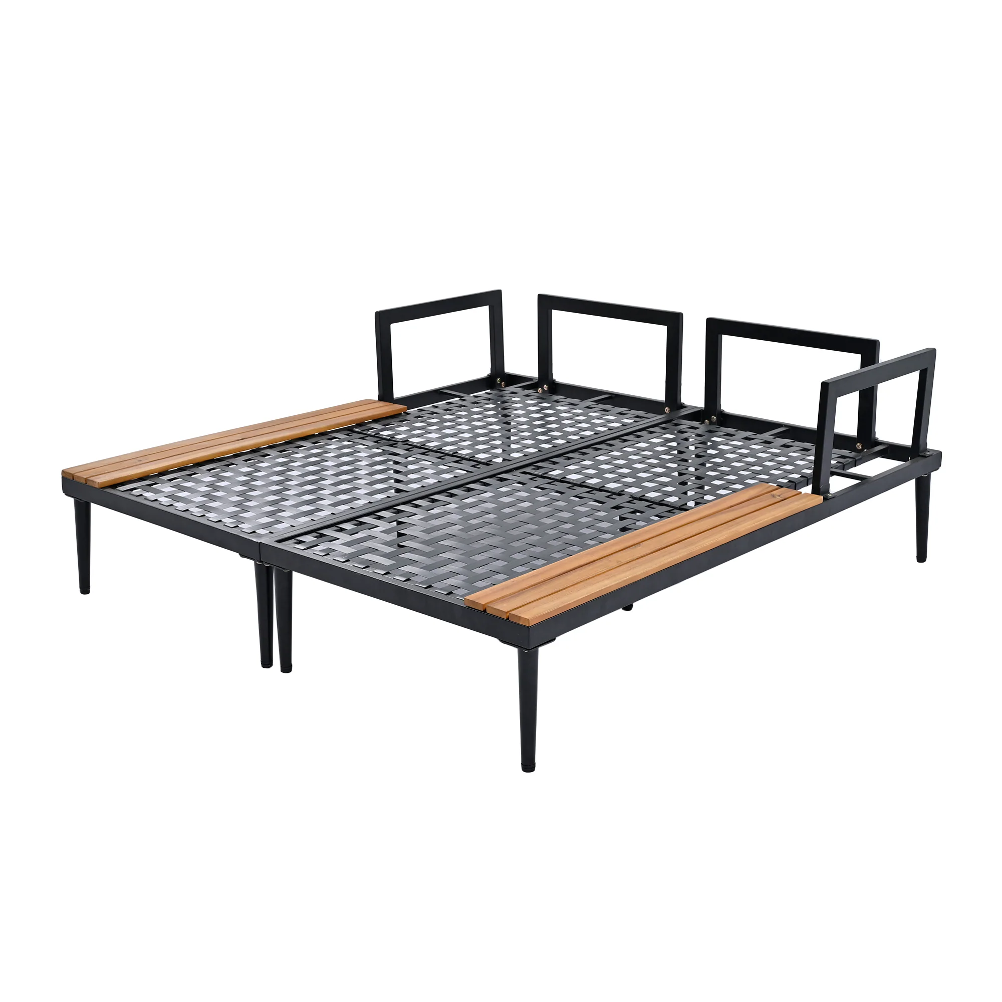 Walker Edison | Modern Outdoor Patio Daybed with Wood Topped Side Tables